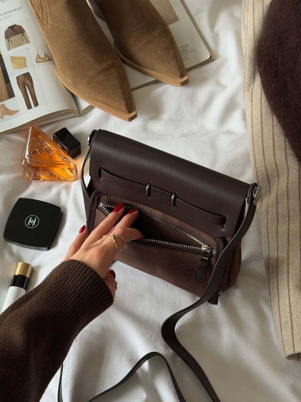 Hermes Herbag Zip 20 Bag Dark Brown - 14