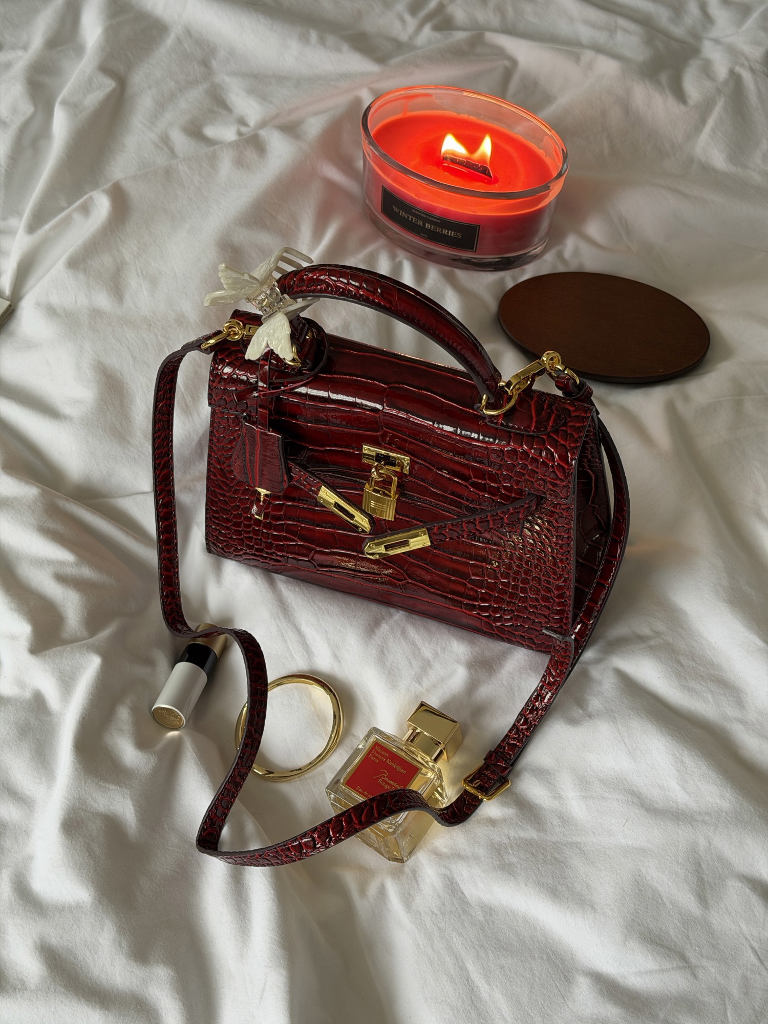 Hermes Kelly 25 Rouge H Shiny Porosus Crocodile Leather Red - 2