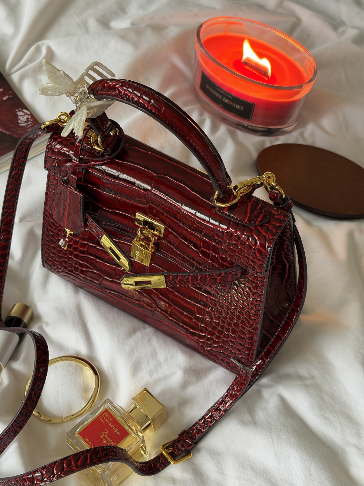 Hermes Kelly 25 Rouge H Shiny Porosus Crocodile Leather Red - 4