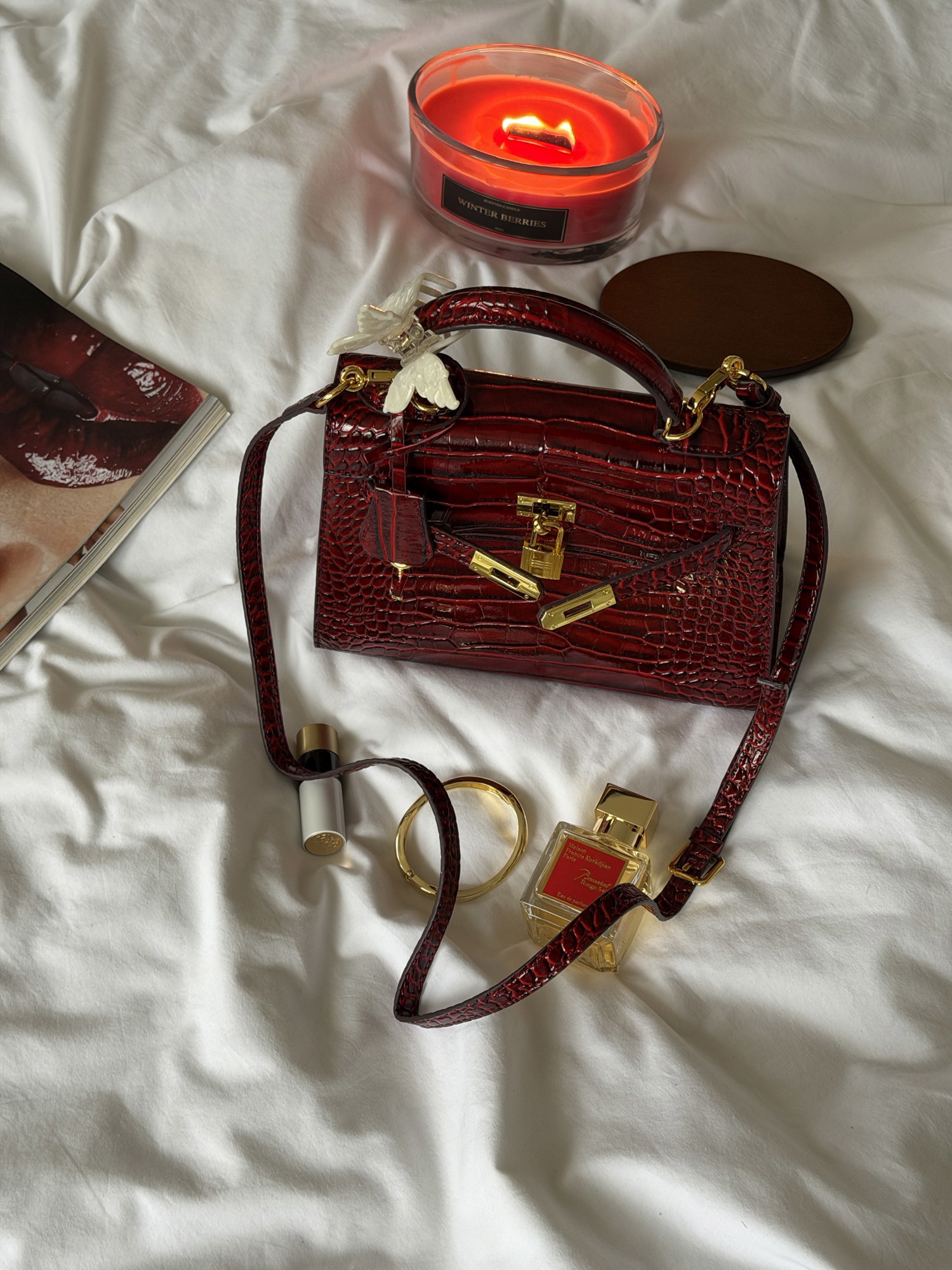 Hermes Kelly 25 Rouge H Shiny Porosus Crocodile Leather Red - 6