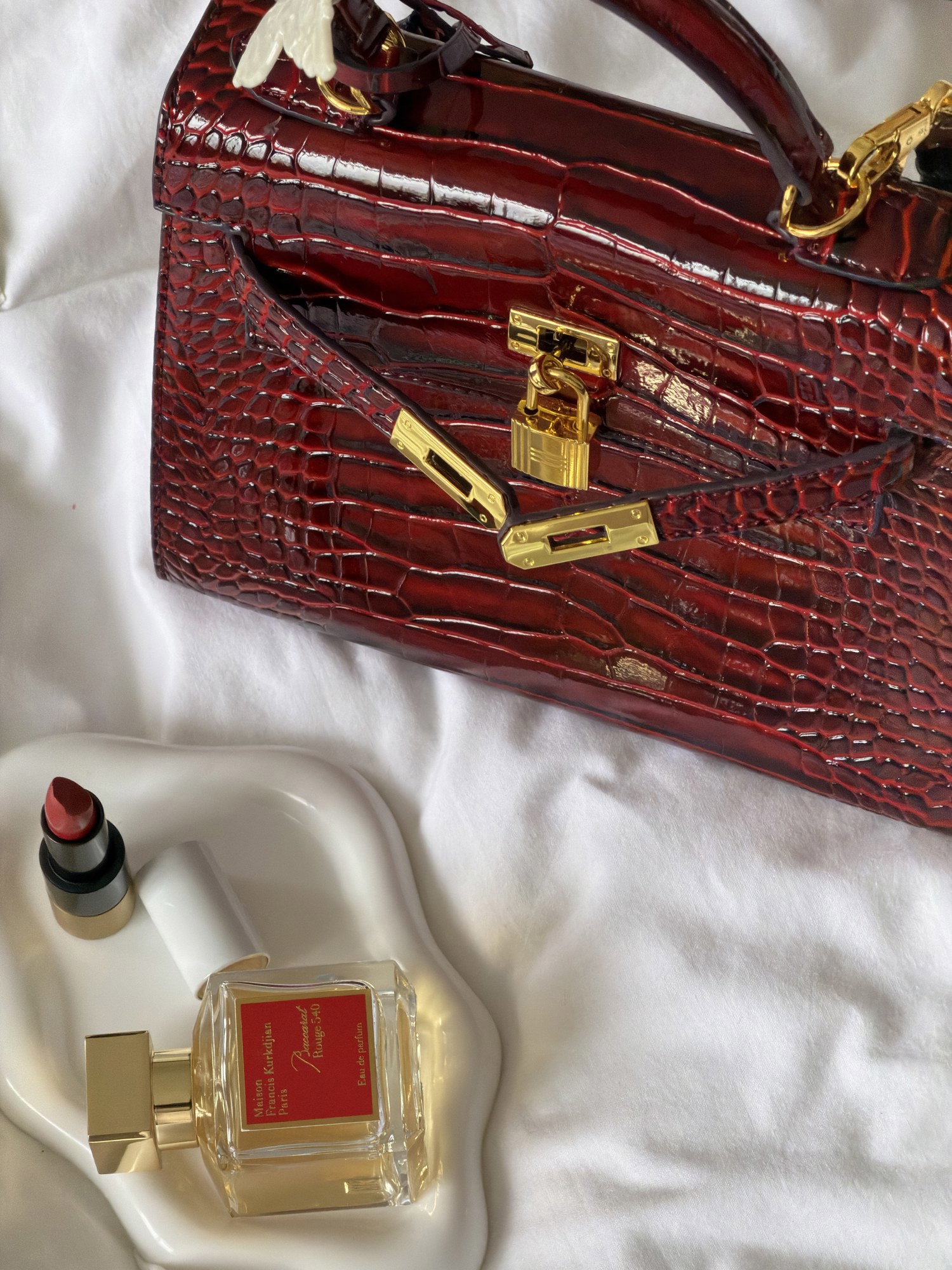 Hermes Kelly 25 Rouge H Shiny Porosus Crocodile Leather Red - 7