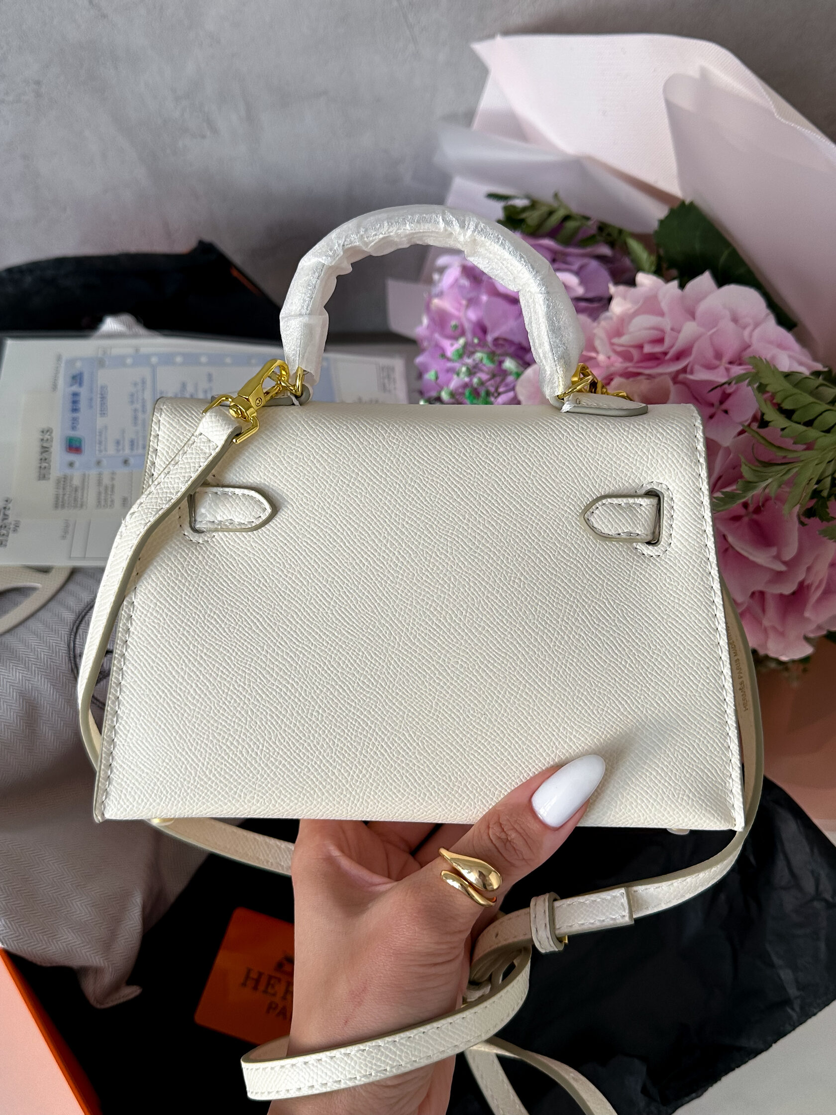 Hermes Kelly Mini 19 White/Gold - 4