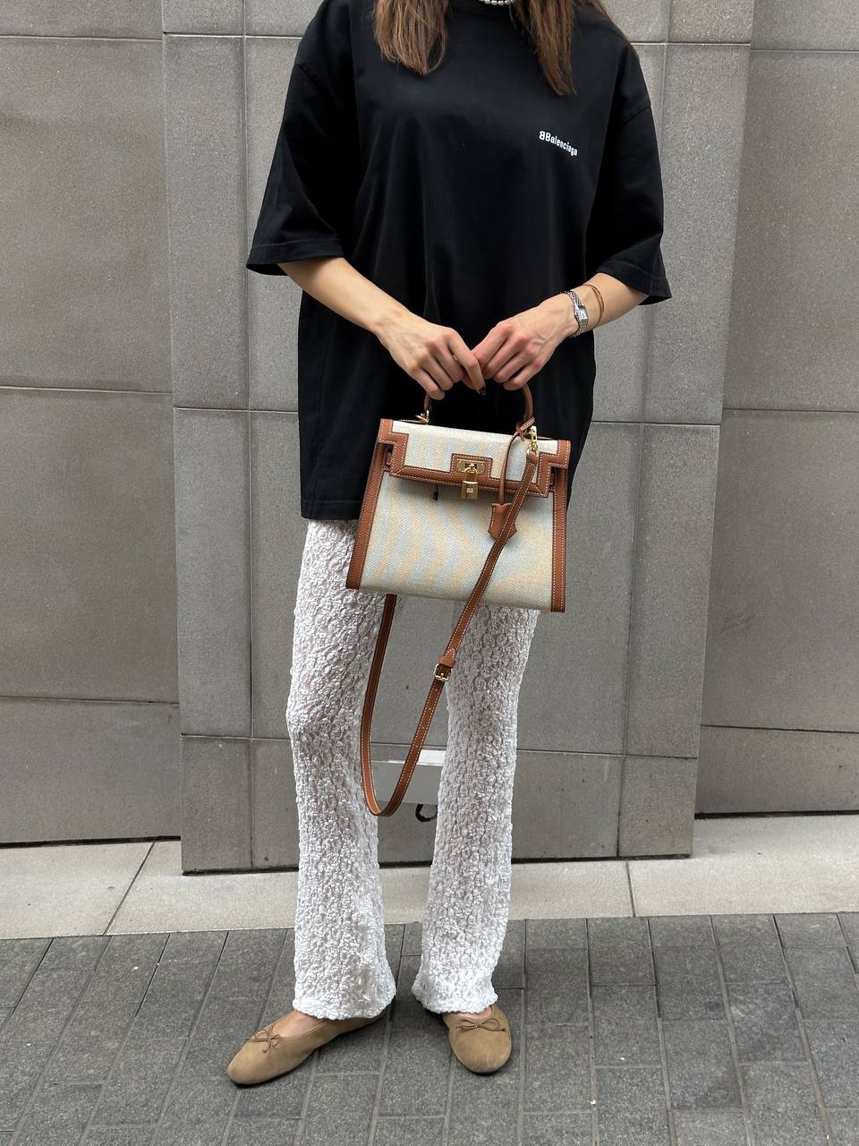 Hermes Kelly Toile 30 White/Brown - 6