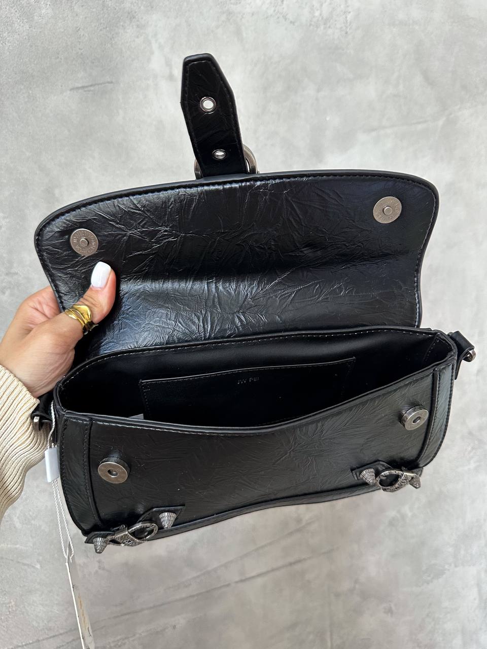 JW PEI Sia Crushed Shoulder Bag Bright Black - 9