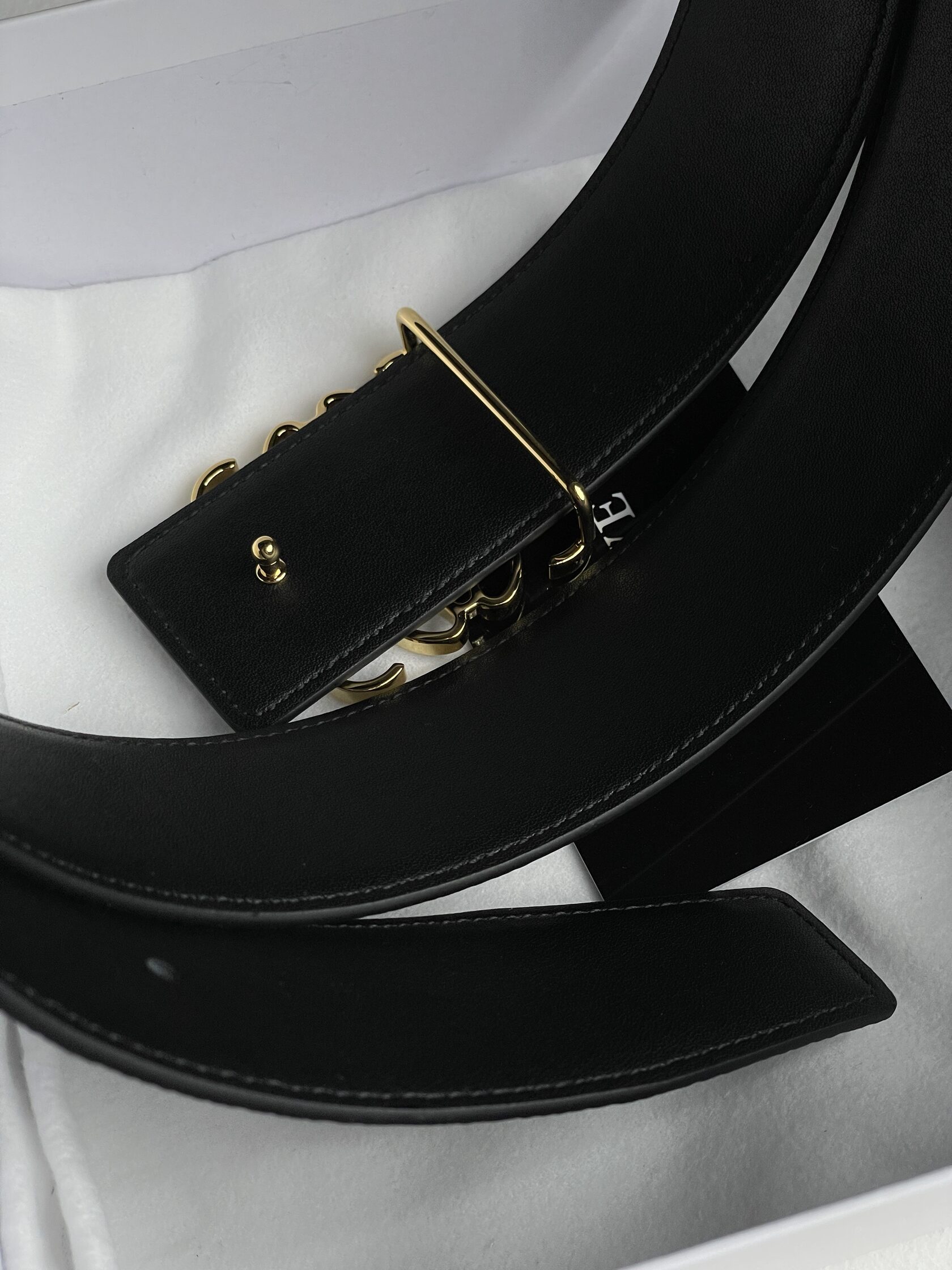 Loewe Anagram Belt in Pebble Grain Calfskin Black/Gold - 9