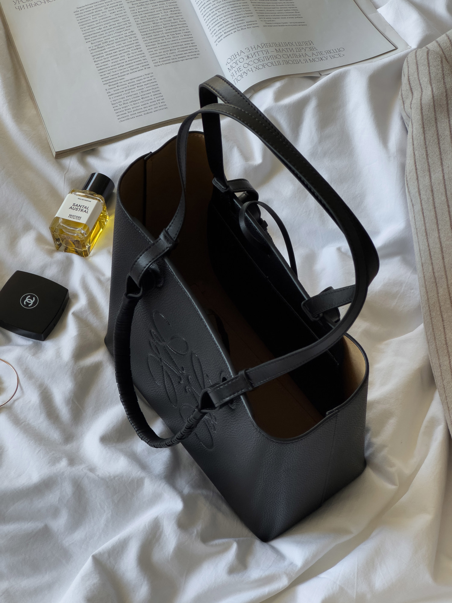 Loewe Bag Tote Anagram Leather Black - 11