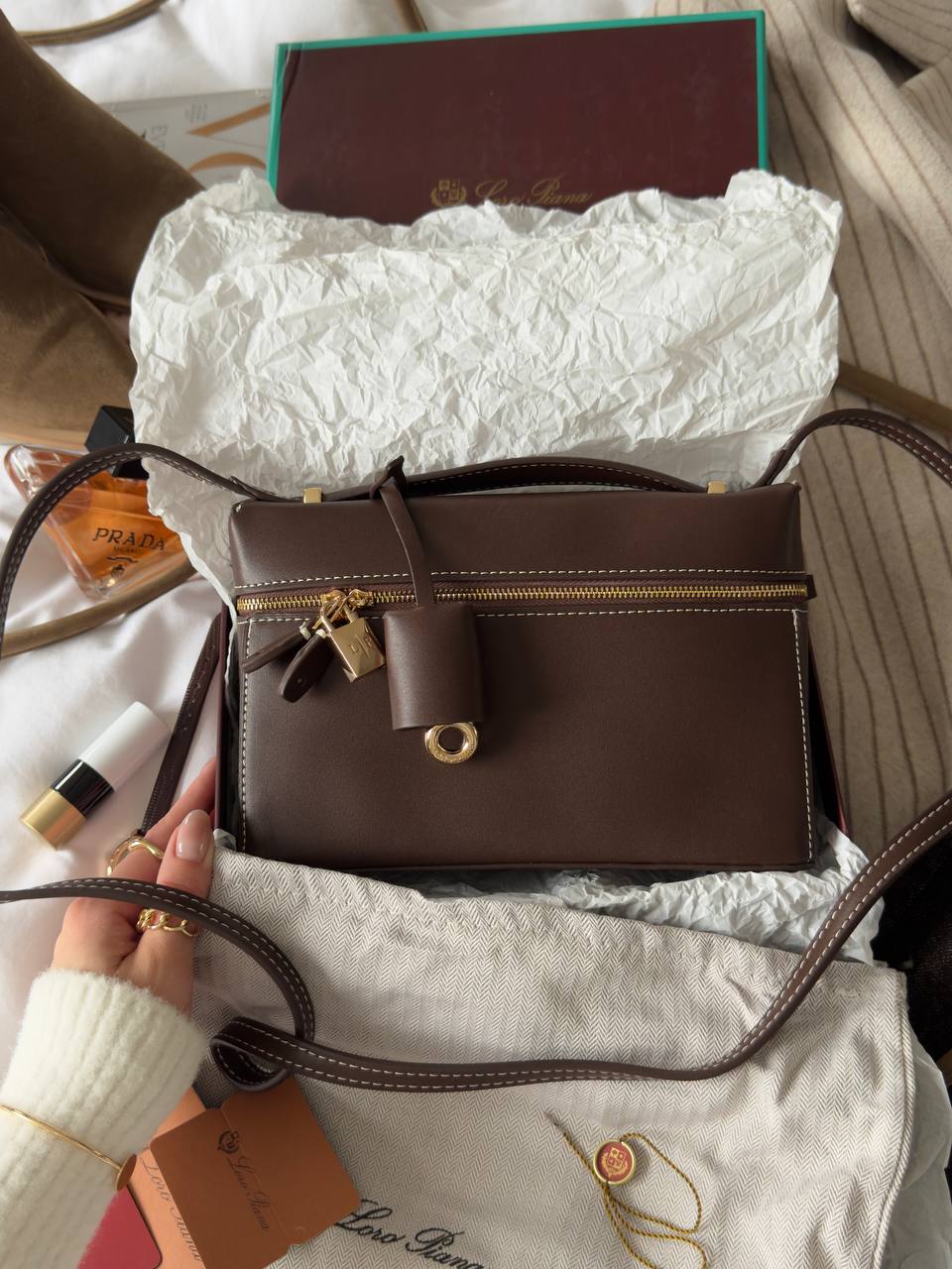 Loro Piana Extra Bag L27 Smooth Calfskin Brown - 4