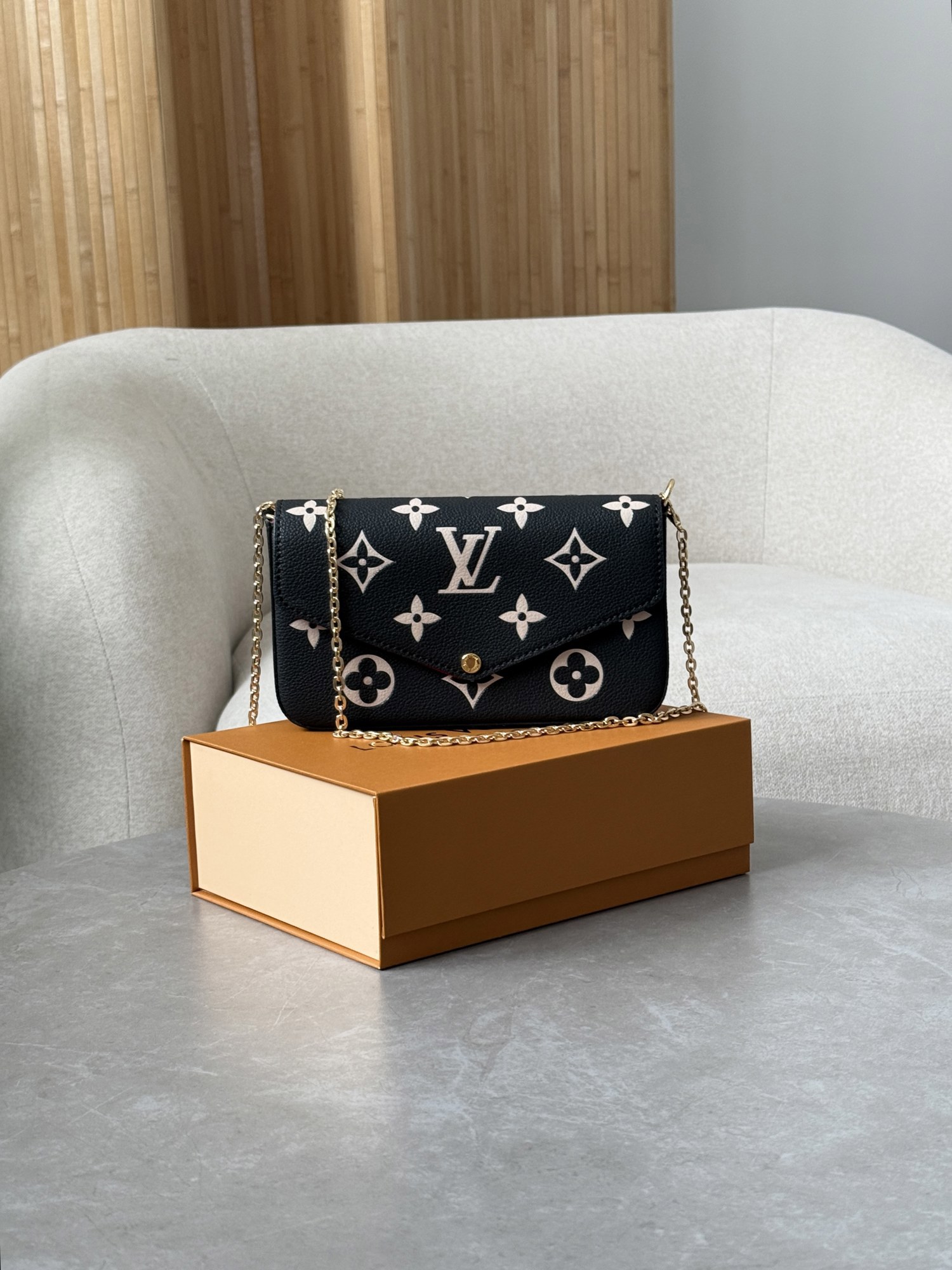 Louis Vuitton Félicie Pochette Bag Black/Beige - 15