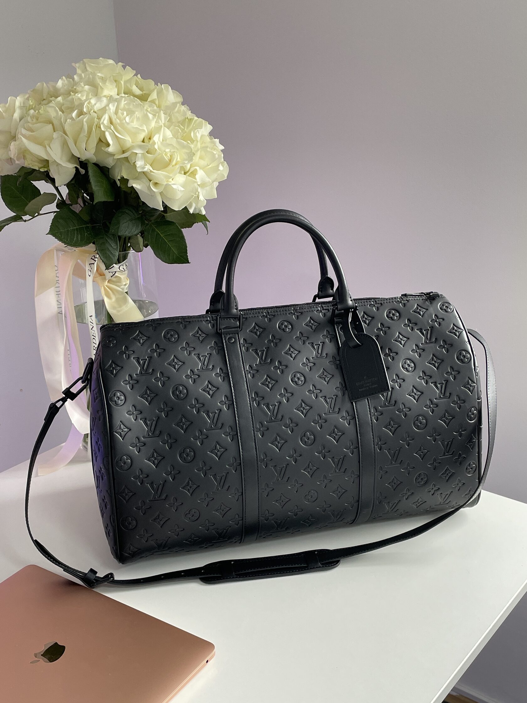 Louis Vuitton Keepall Bandouliere 50 Monogram Shadow Black in Embossed Leather - 3
