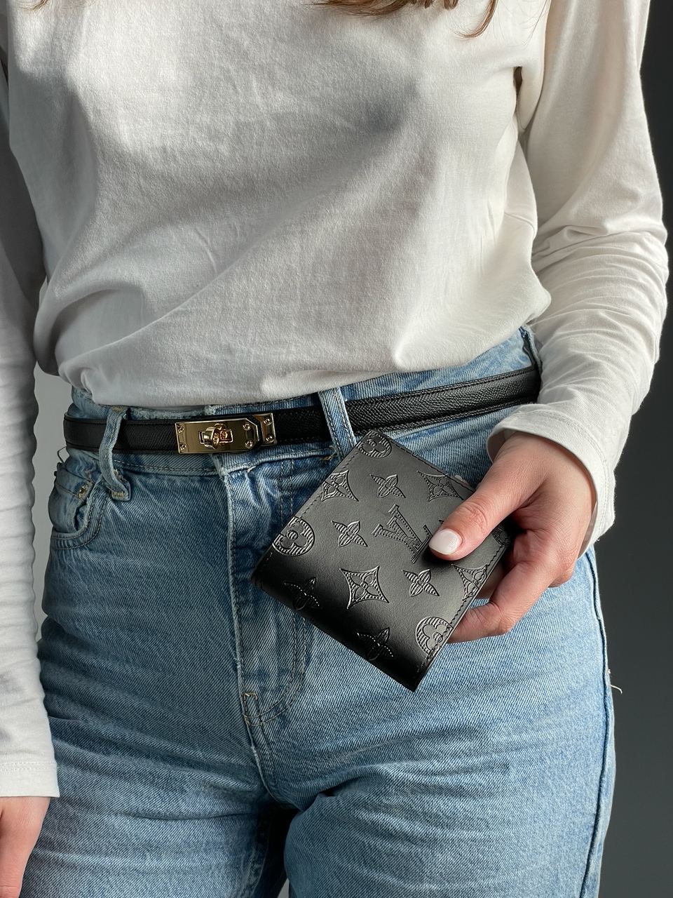 Louis Vuitton Slender Wallet Black Embossed Leather - 5