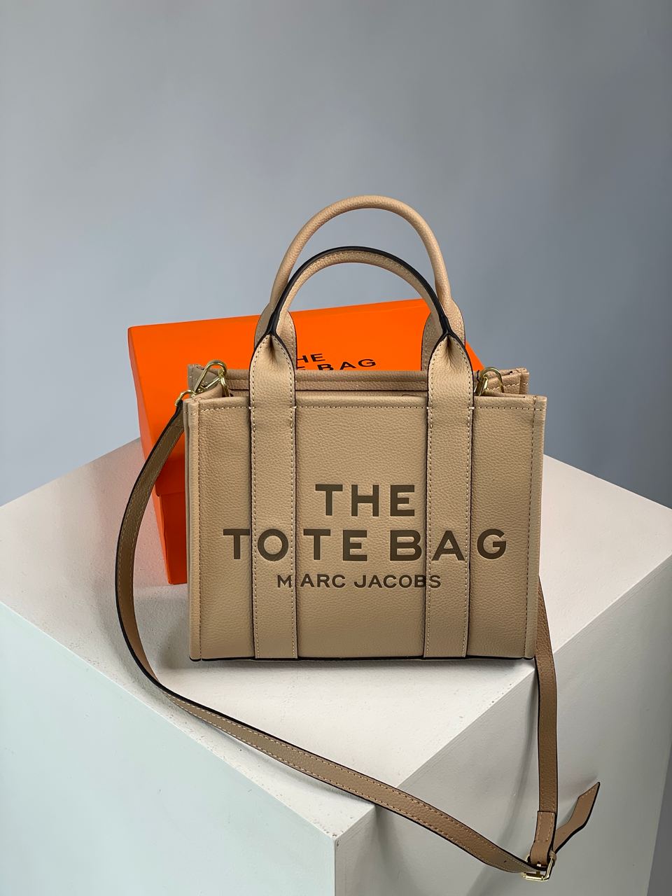 Marc Jacobs The Leather Small Tote Bag Beige - 4