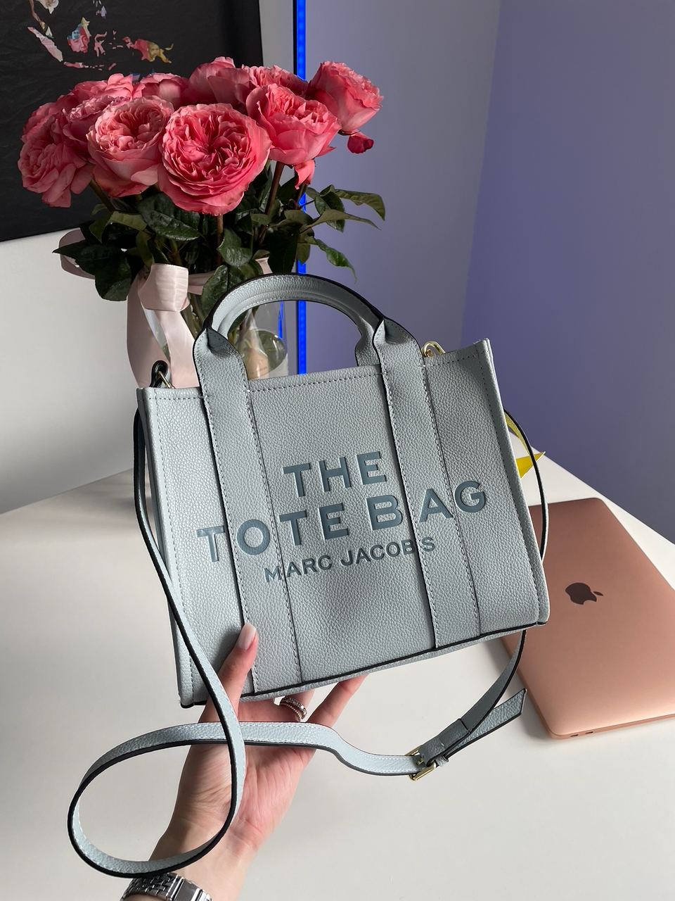 Marc Jacobs The Leather Small Tote Bag Blue - 5