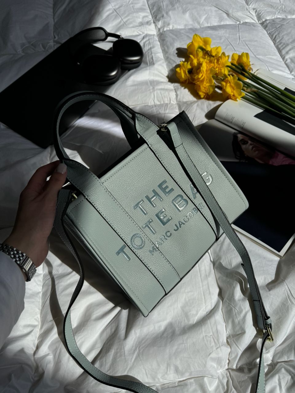 Marc Jacobs The Leather Small Tote Bag Blue - 6