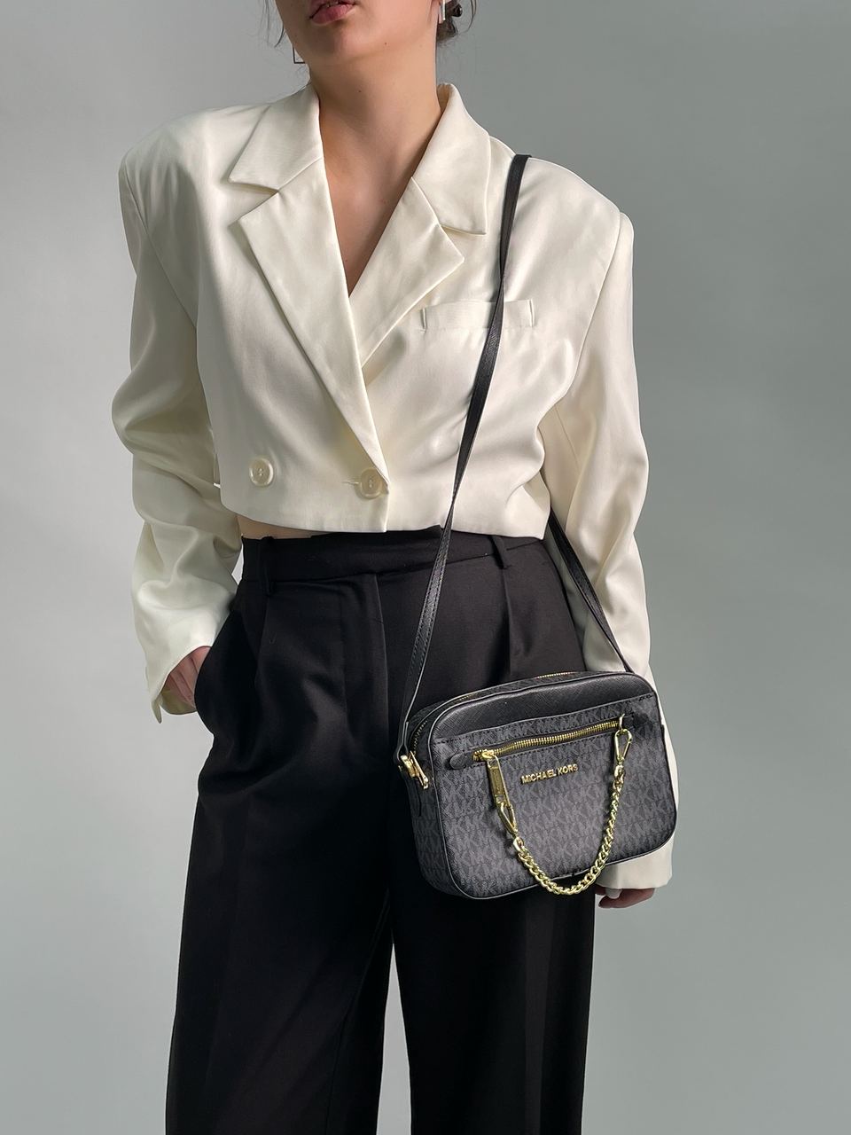 Michael Kors Jet Set Large Logo Crossbody Bag Grey - 6