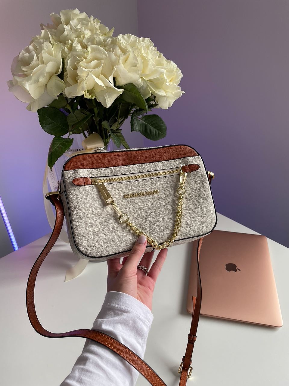 Michael Kors Jet Set Large Logo Crossbody Bag Ivory - 6