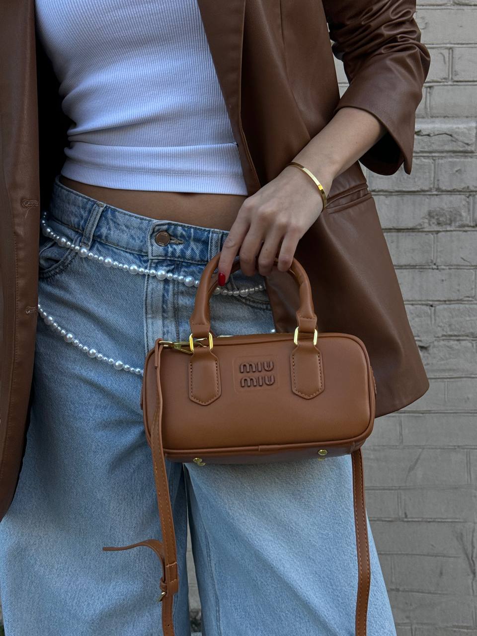 Miu Miu Arcadie Leather Bag Brown - 7