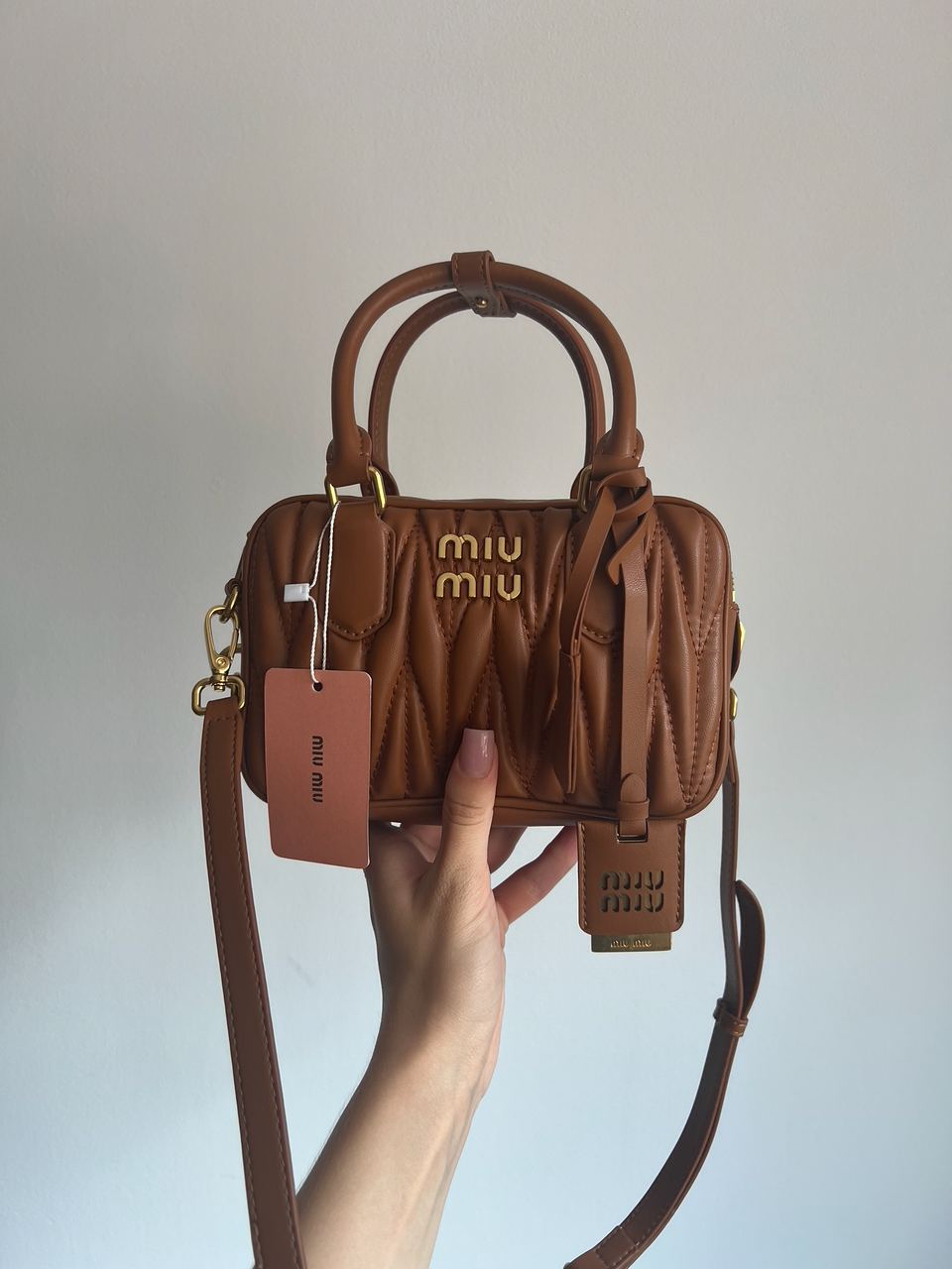Miu Miu Arcadie Matelassé Nappa Leather Bag Brown - 4