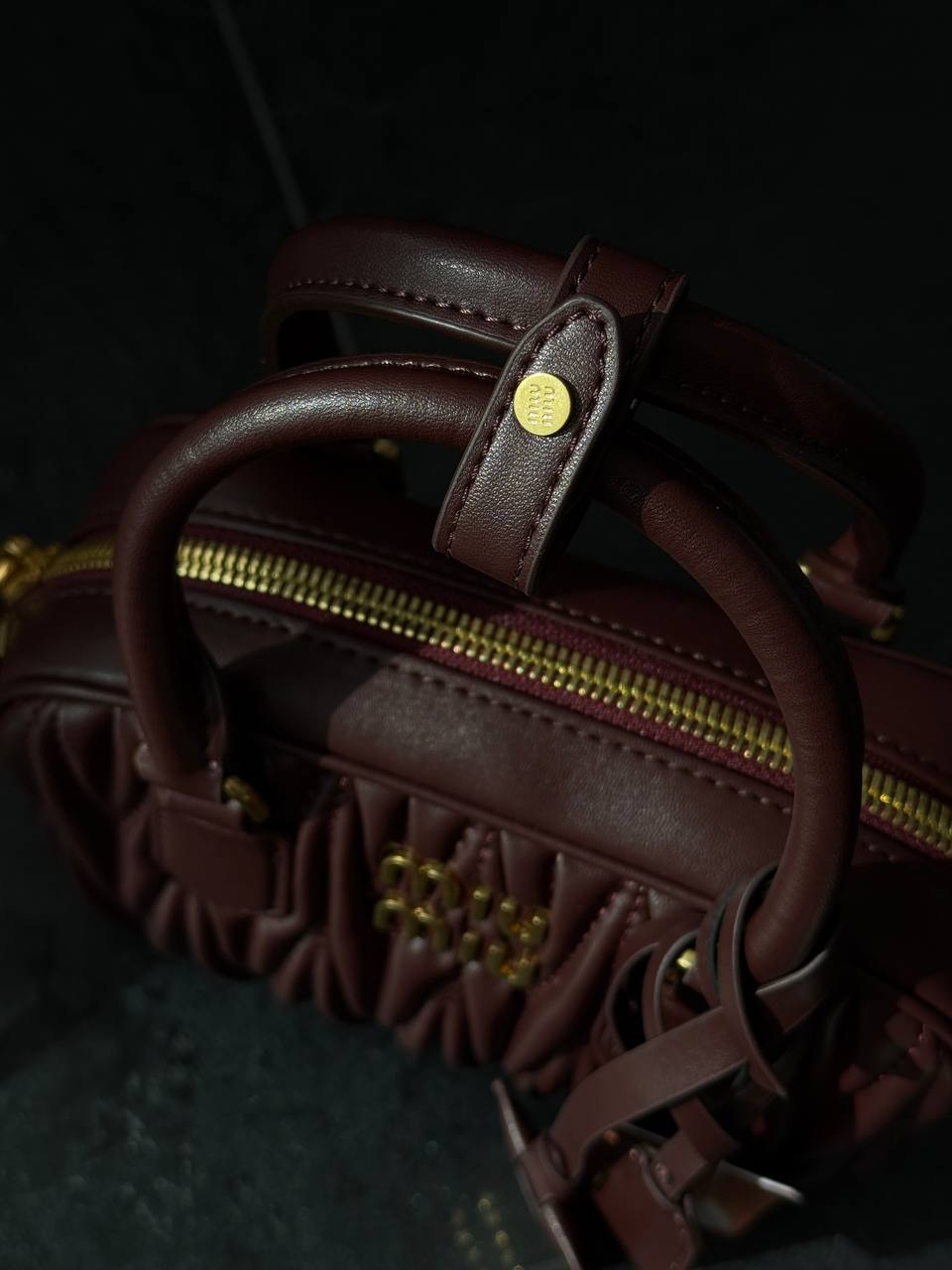 Miu Miu Arcadie Matelassé Nappa Leather Bag Burgundy - 10