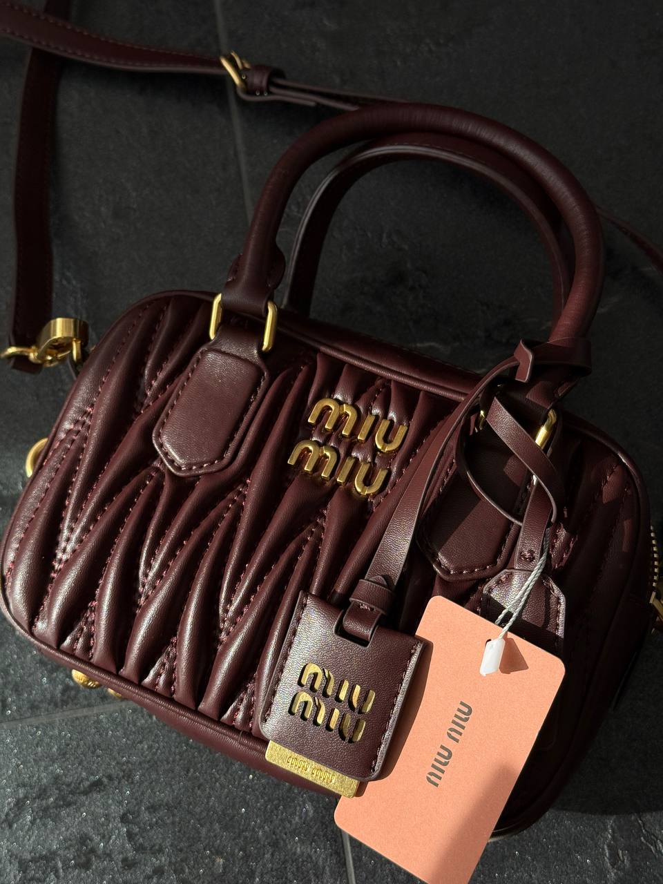 Miu Miu Arcadie Matelassé Nappa Leather Bag Burgundy - 2