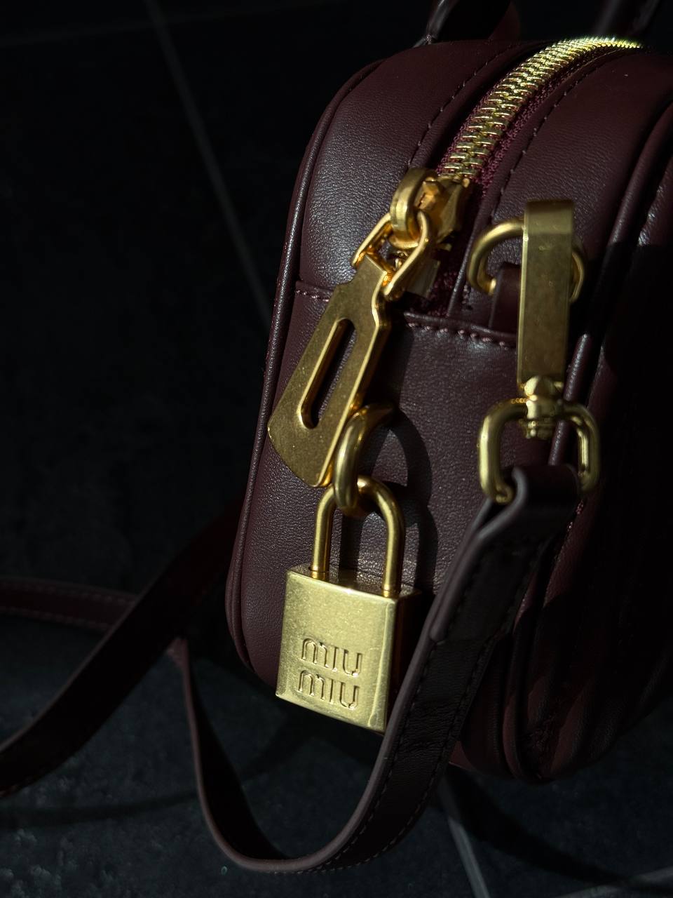 Miu Miu Arcadie Matelassé Nappa Leather Bag Burgundy - 8