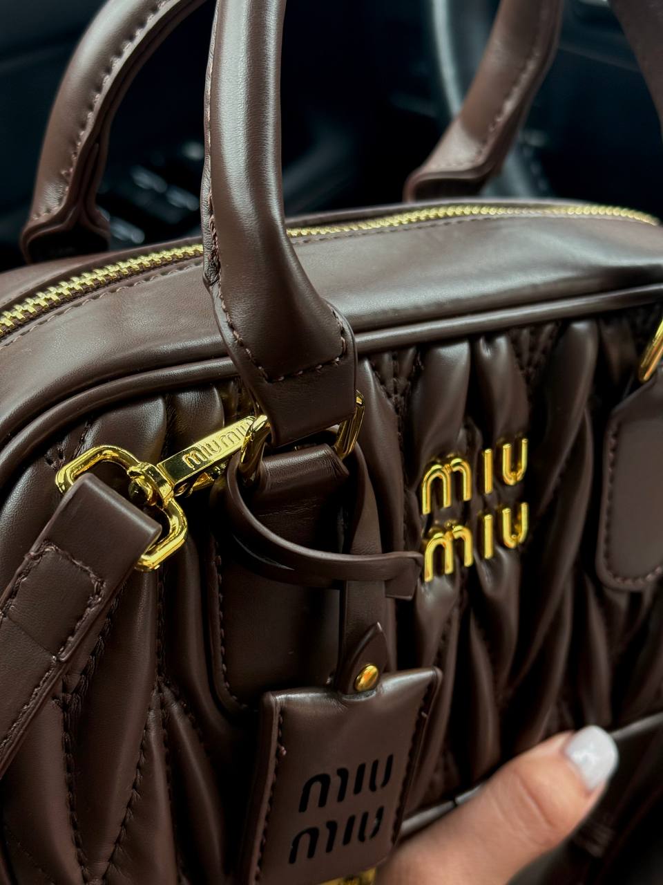 Miu Miu Arcadie Matelassé Nappa Leather Bag Chocolate - 10