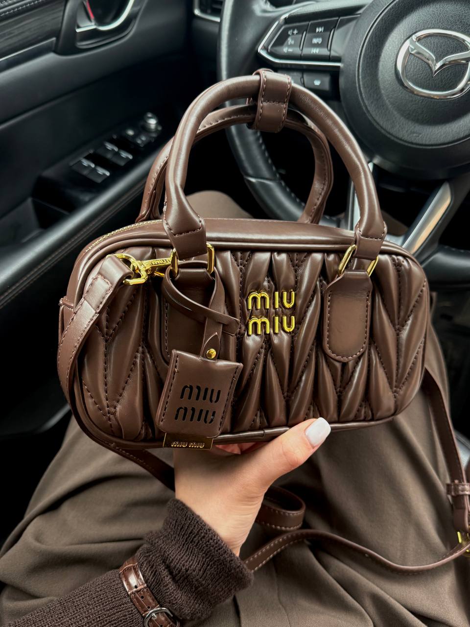 Miu Miu Arcadie Matelassé Nappa Leather Bag Chocolate - 6