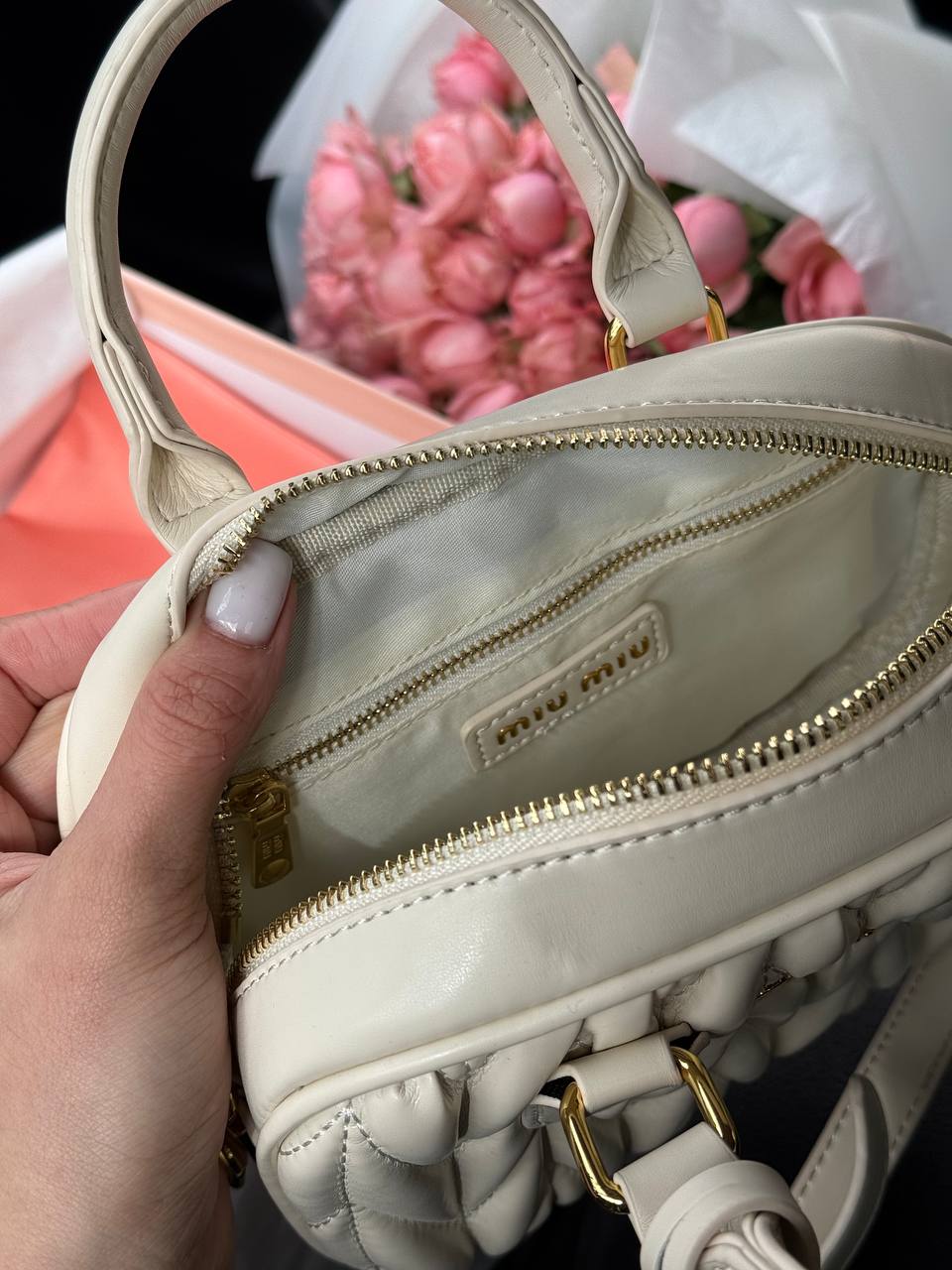 Miu Miu Arcadie Matelassé Nappa Leather Bag Cream - 11