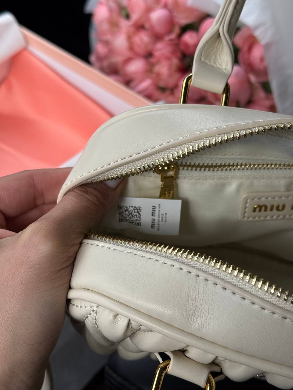 Miu Miu Arcadie Matelassé Nappa Leather Bag Cream - 12