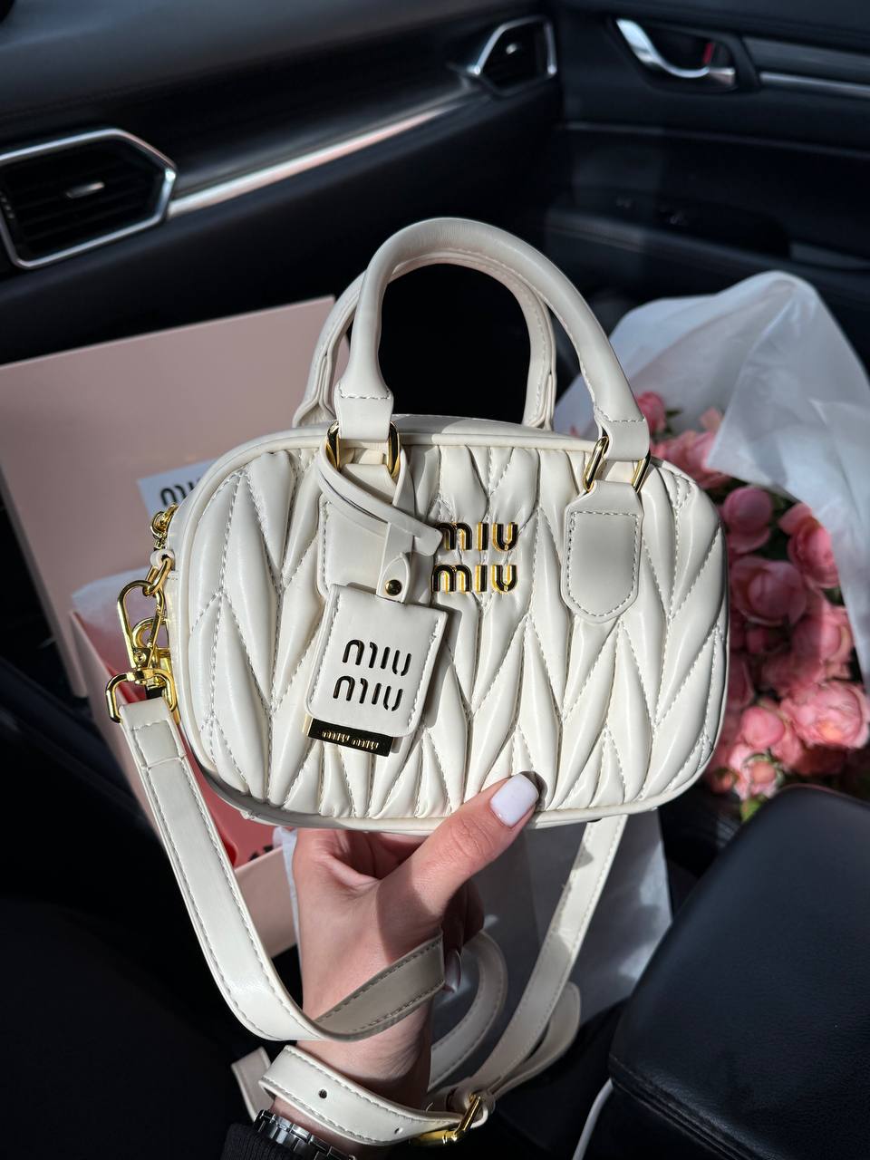 Miu Miu Arcadie Matelassé Nappa Leather Bag Cream - 4