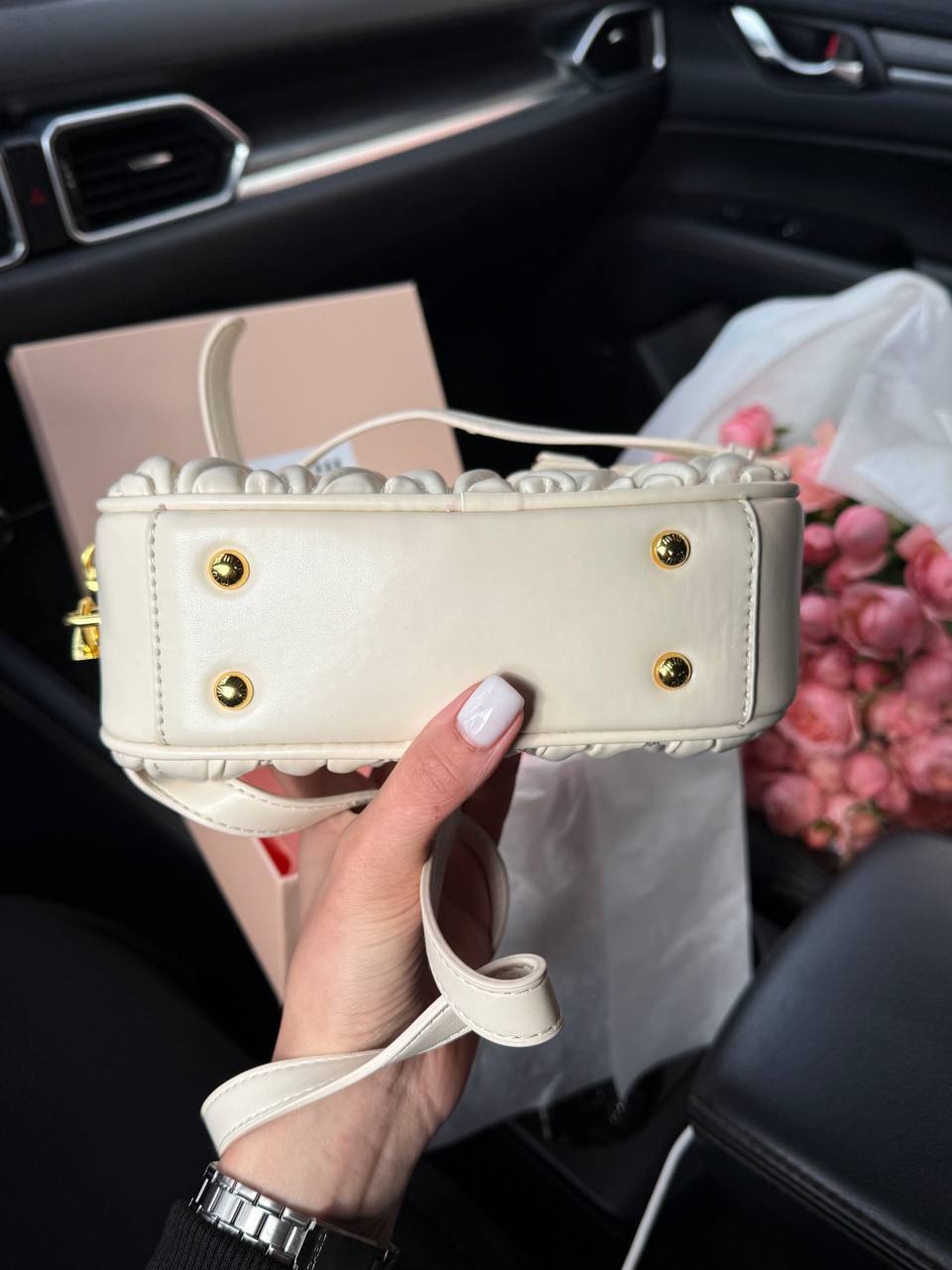 Miu Miu Arcadie Matelassé Nappa Leather Bag Cream - 8