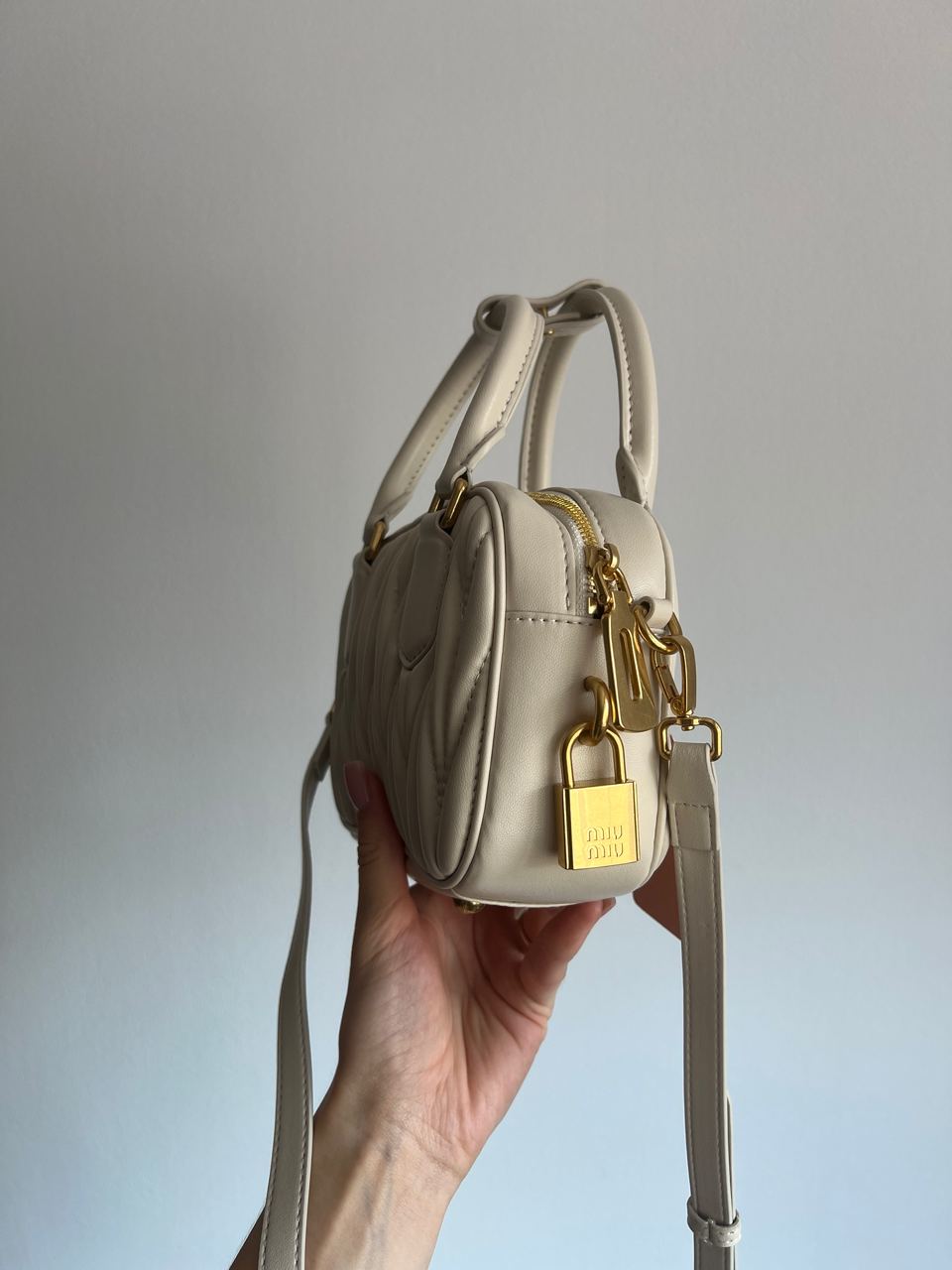 Miu Miu Arcadie Matelass? Nappa Leather Bag Cream - 4