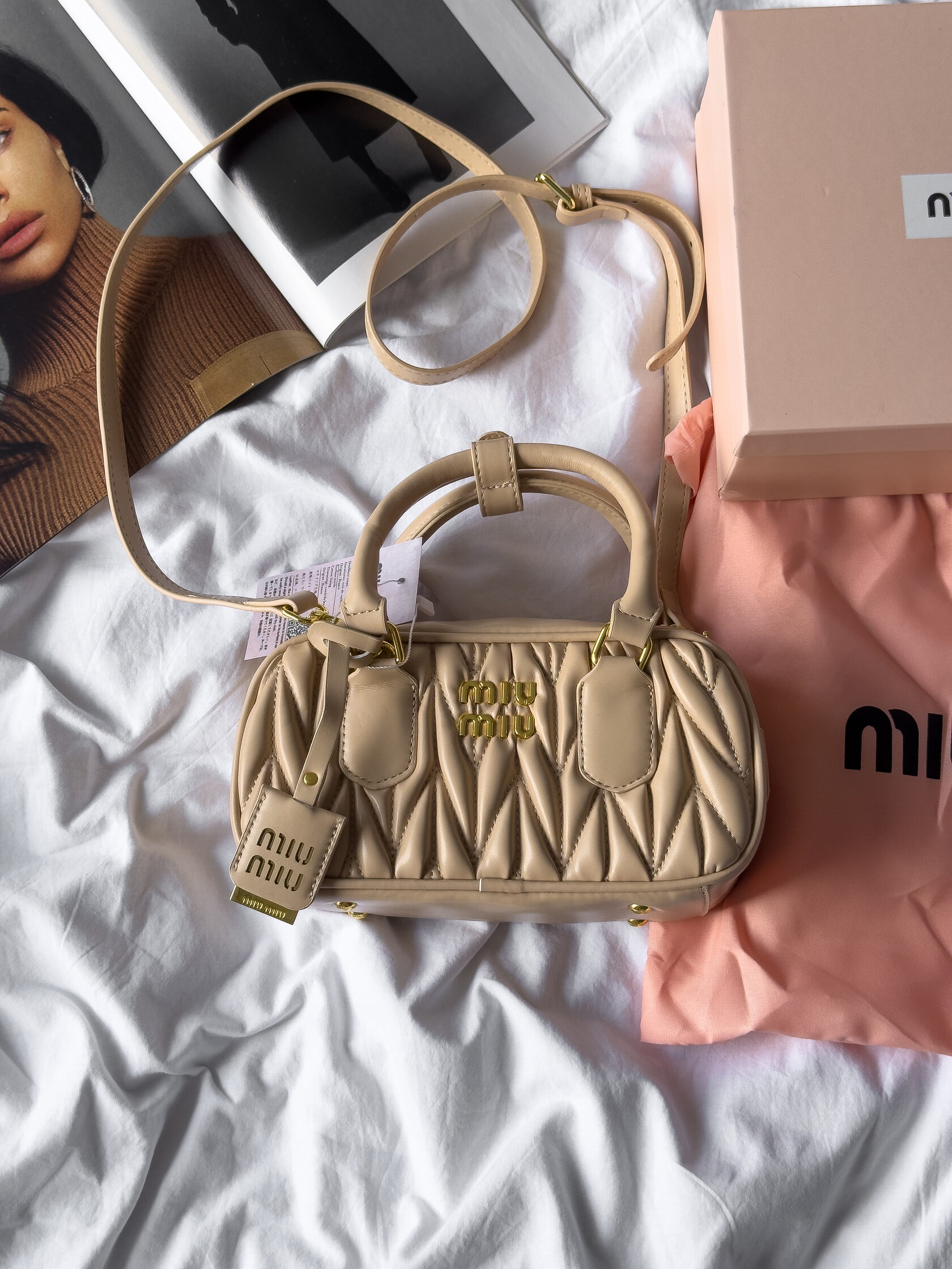 Miu Miu Arcadie Matelasse Mini Nappa Leather Bag Beige - 3