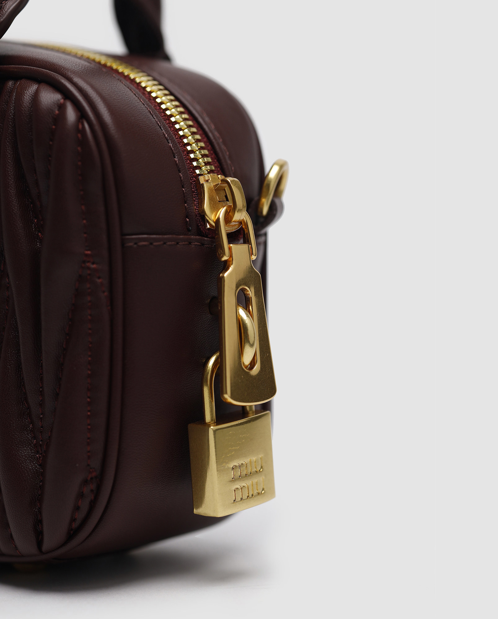 Miu Miu Arcadie Matelassé Nappa Leather Bag Burgundy - 9