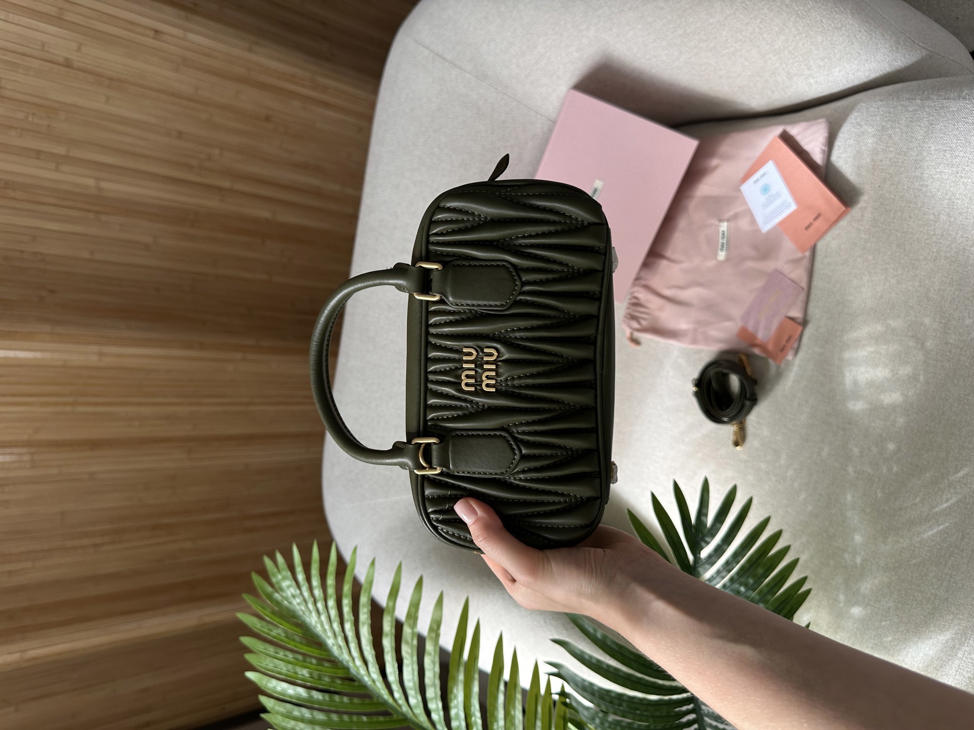 Miu Miu Arcadie Matelassé Nappa Leather Bag Green - 9