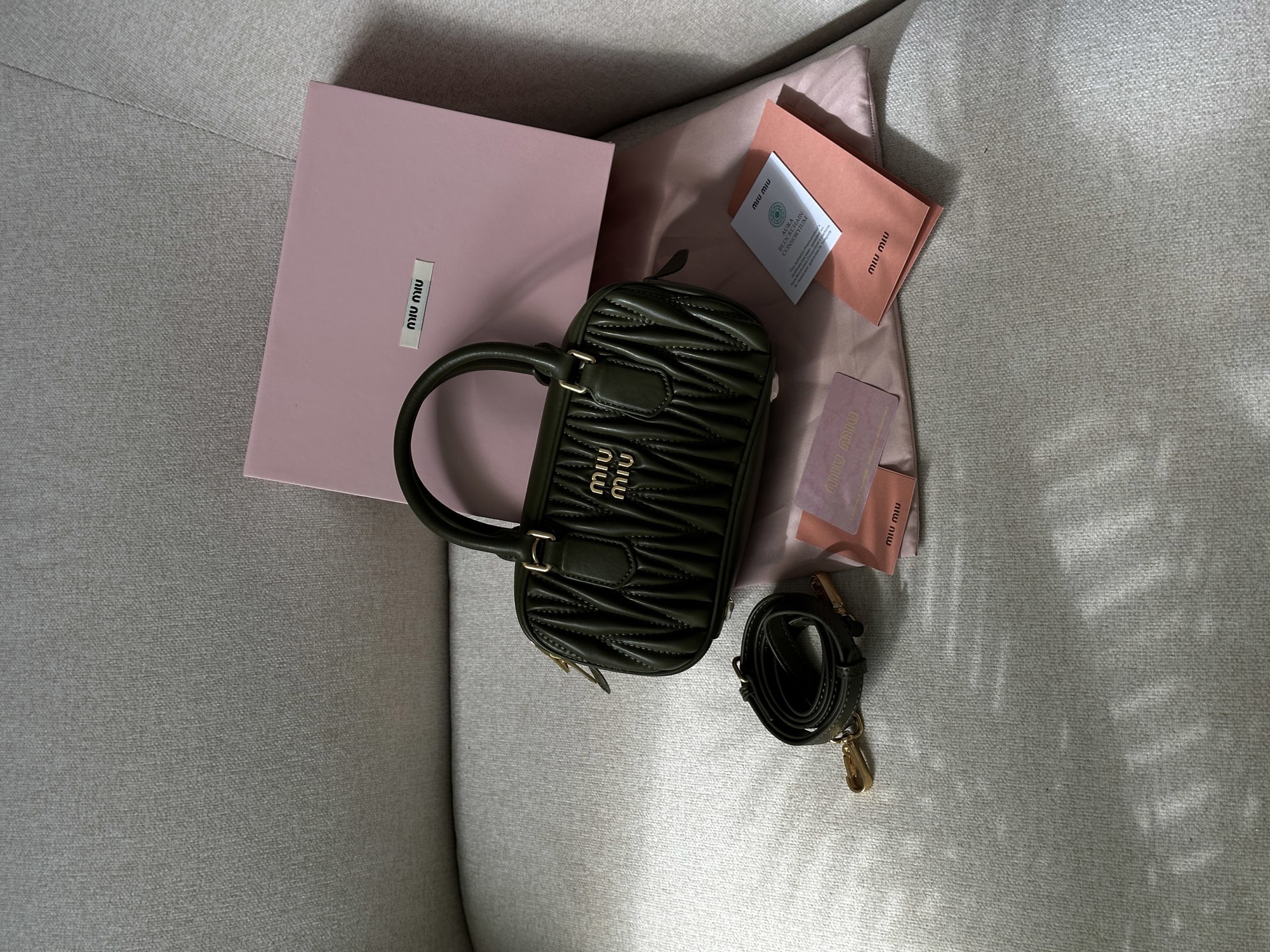 Miu Miu Arcadie Matelassé Nappa Leather Bag Green - 8