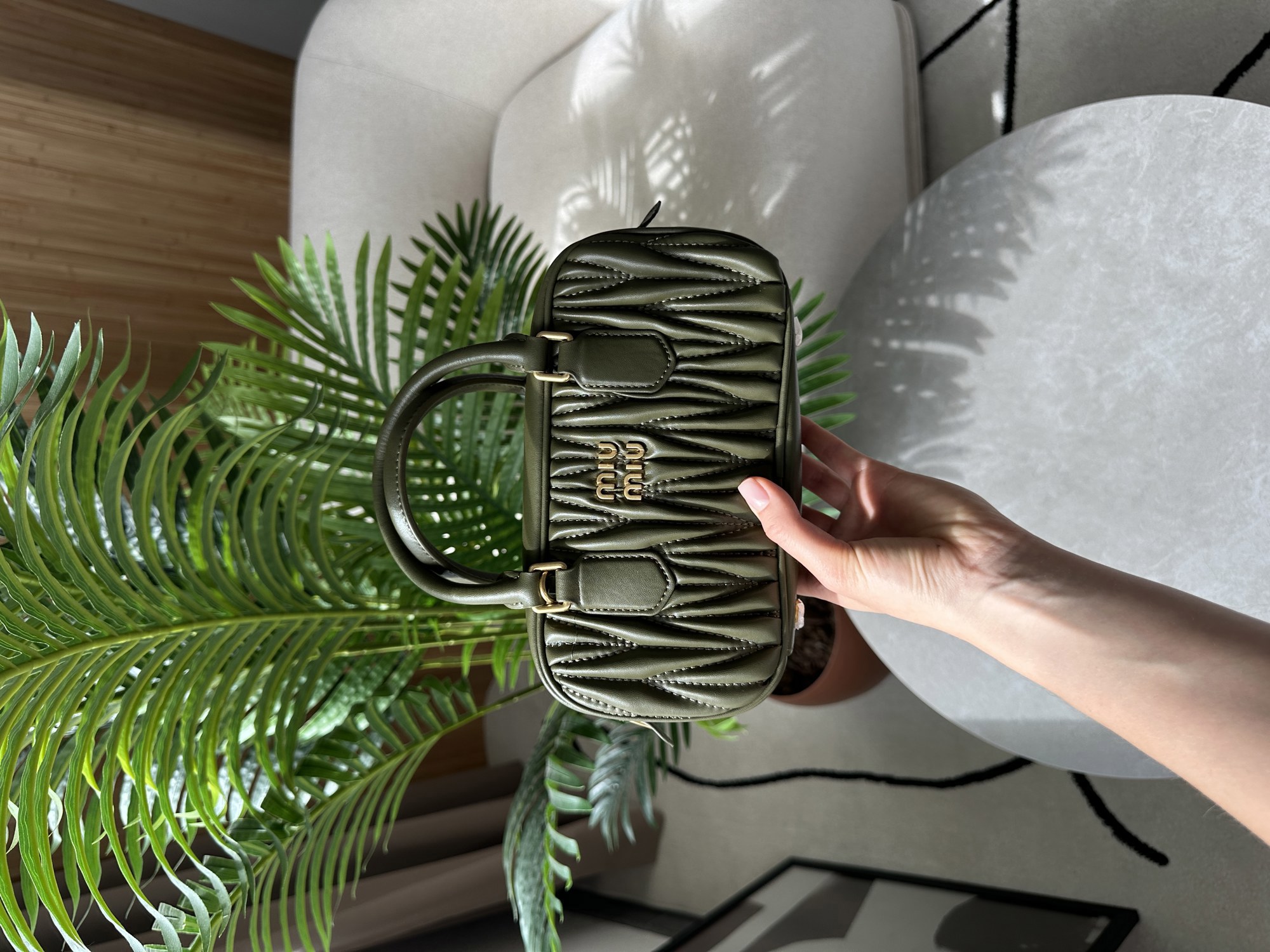 Miu Miu Arcadie Matelassé Nappa Leather Bag Green - 12