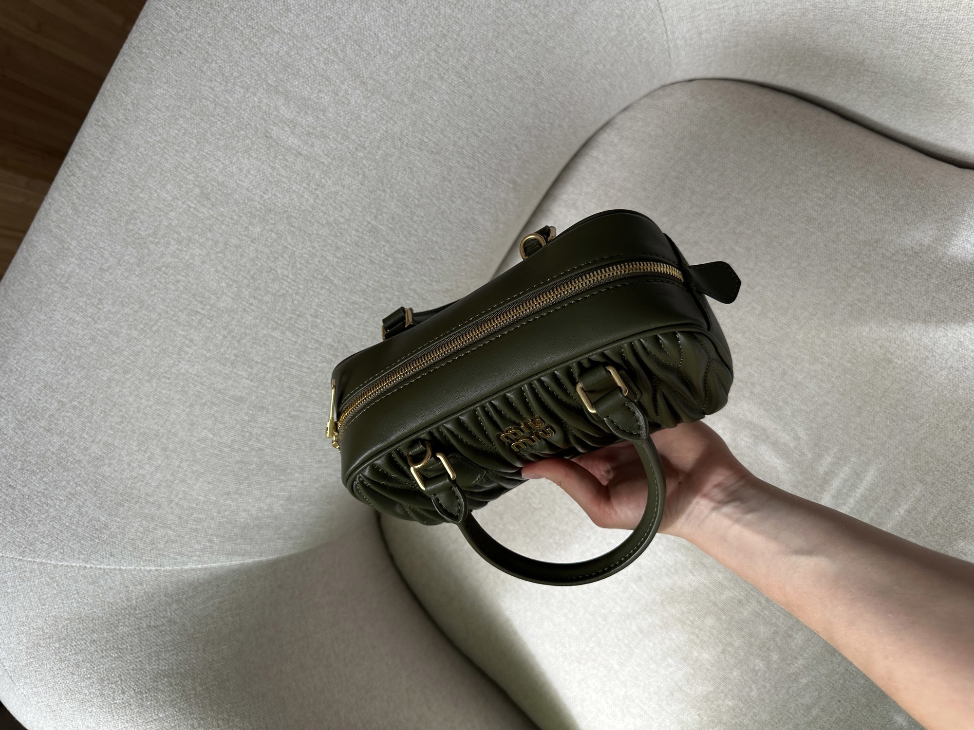 Miu Miu Arcadie Matelassé Nappa Leather Bag Green - 13