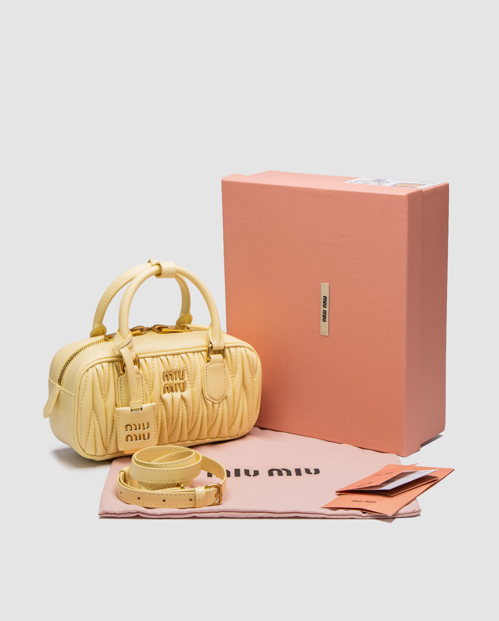 Miu Miu Arcadie Matelassé Nappa Leather Bag Yellow - 8