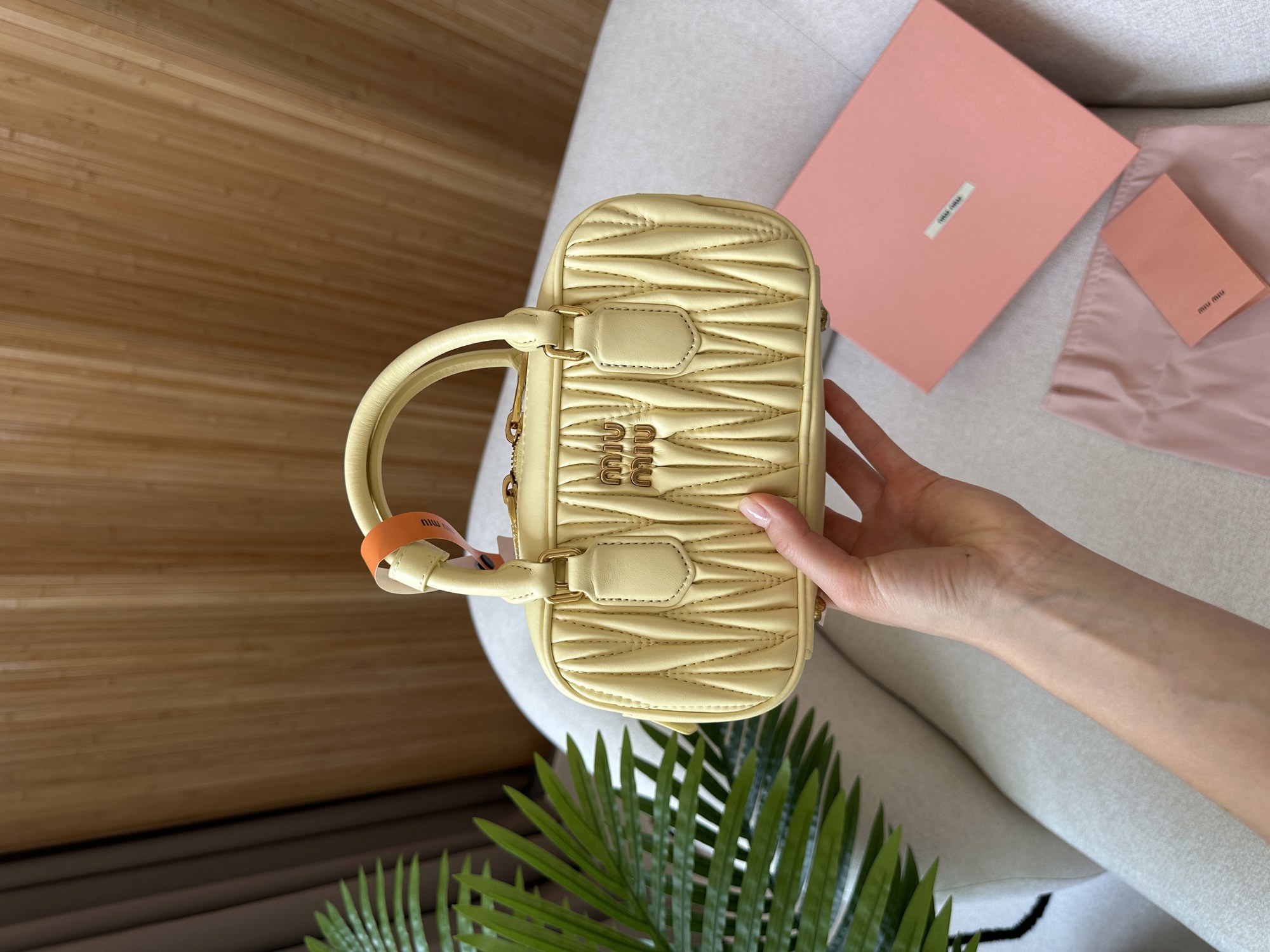 Miu Miu Arcadie Matelassé Nappa Leather Bag Yellow - 15