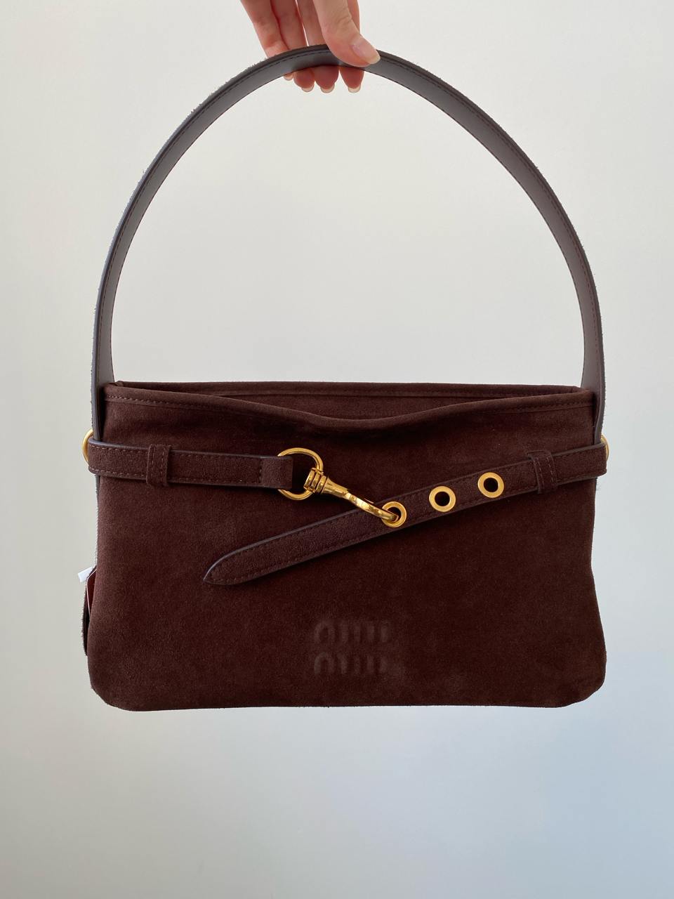 Miu Miu Aventure Nappa Leather Bag Chocolate Suede - 4