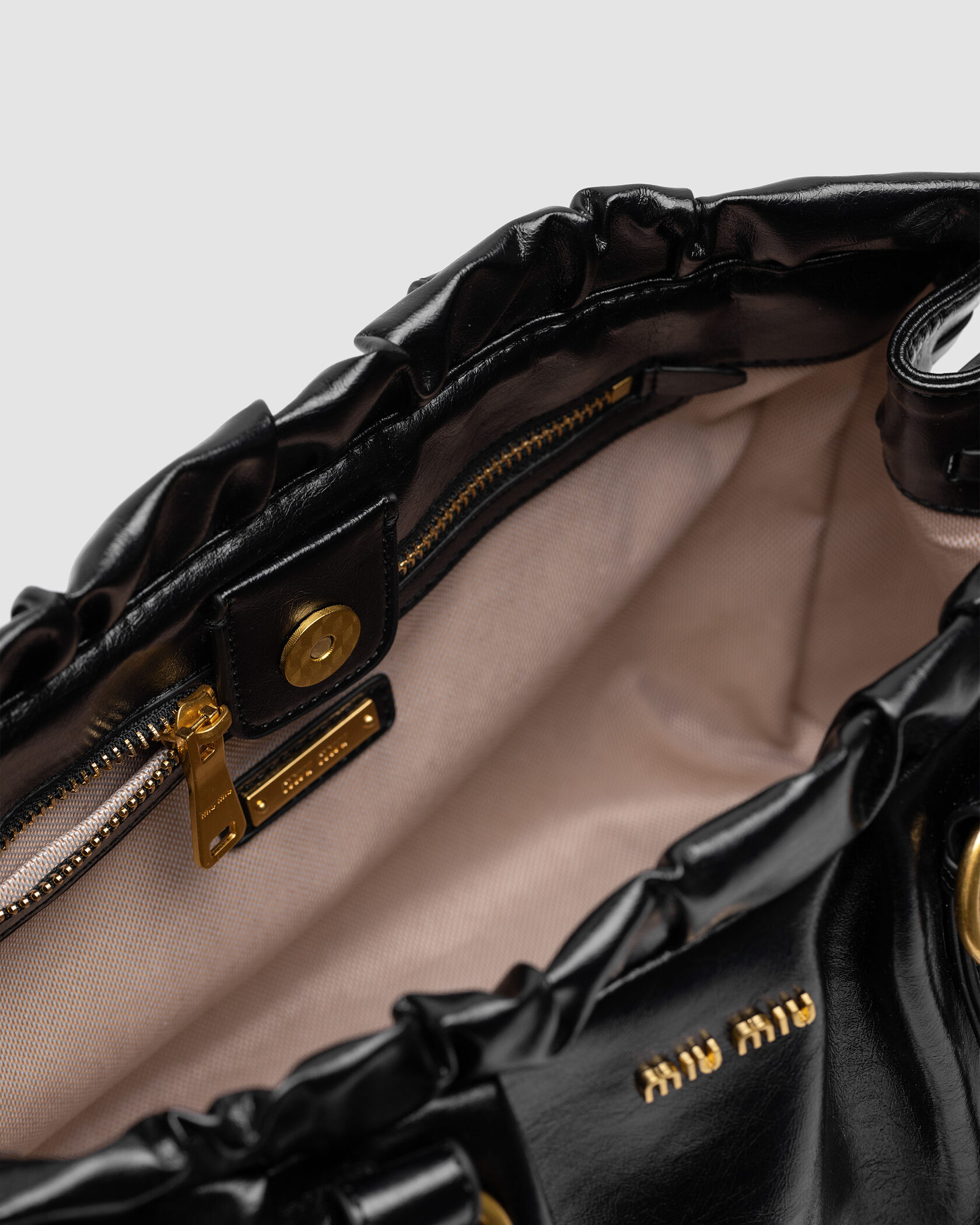 Miu Miu Black Vitello Lux Leather Gathered Tote - 11