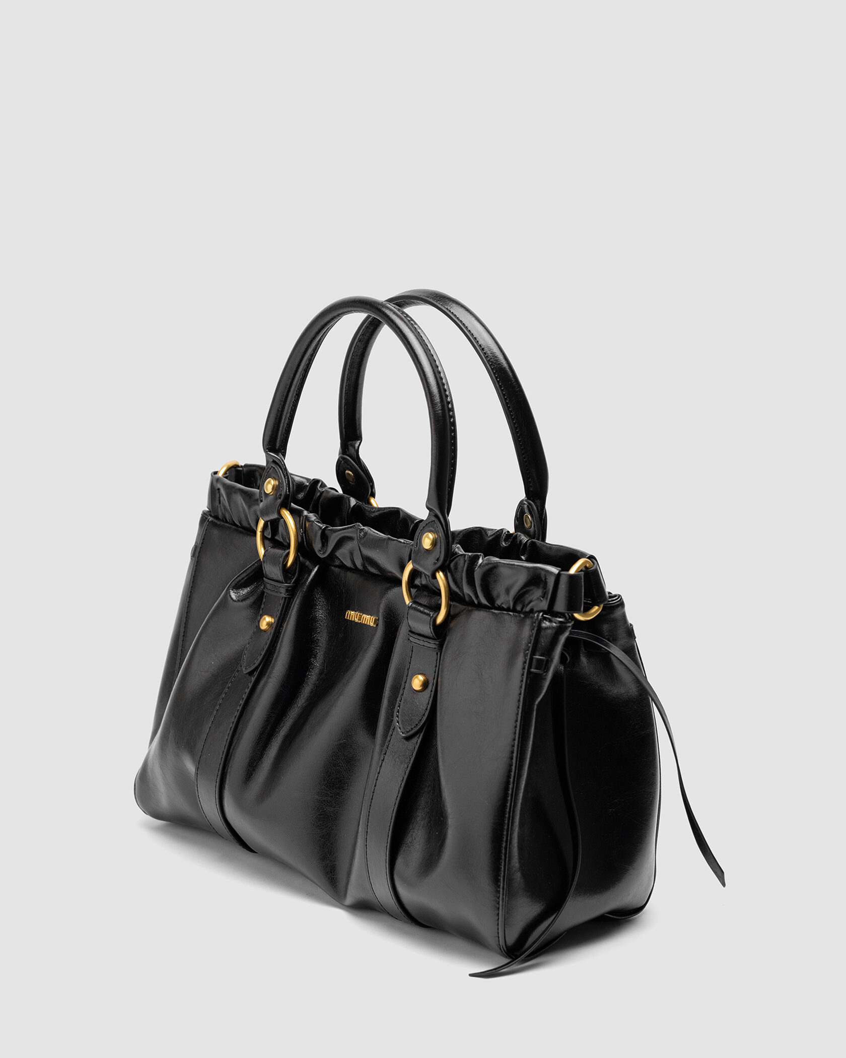 Miu Miu Black Vitello Lux Leather Gathered Tote - 3
