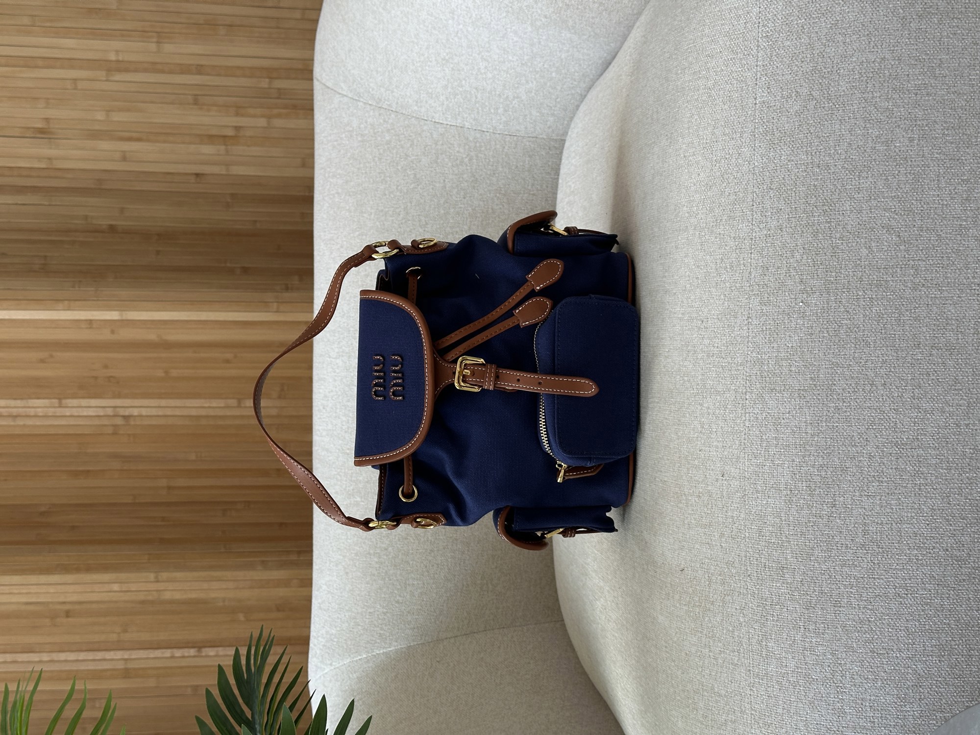 Miu Miu Canvas and Leather Backpack Blue/Brandy - 13