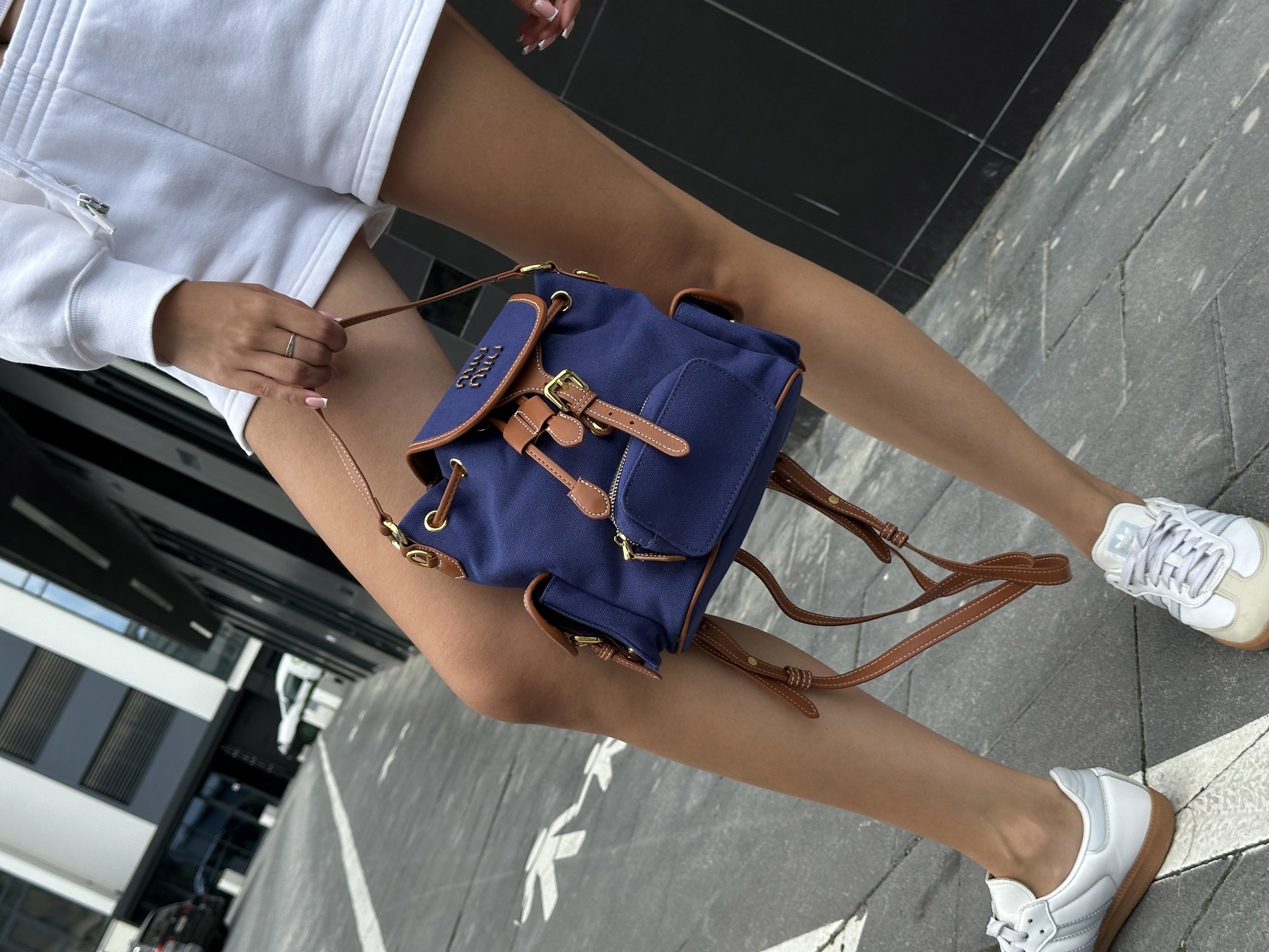 Miu Miu Canvas and Leather Backpack Blue/Brandy - 6