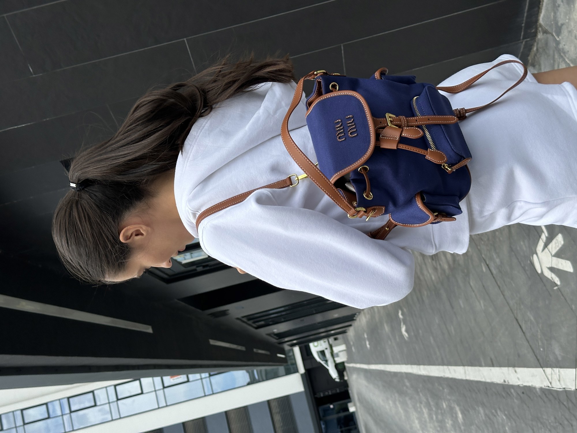 Miu Miu Canvas and Leather Backpack Blue/Brandy - 9