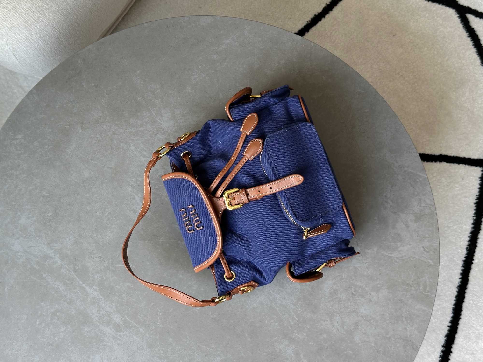 Miu Miu Canvas and Leather Backpack Blue/Brandy - 14
