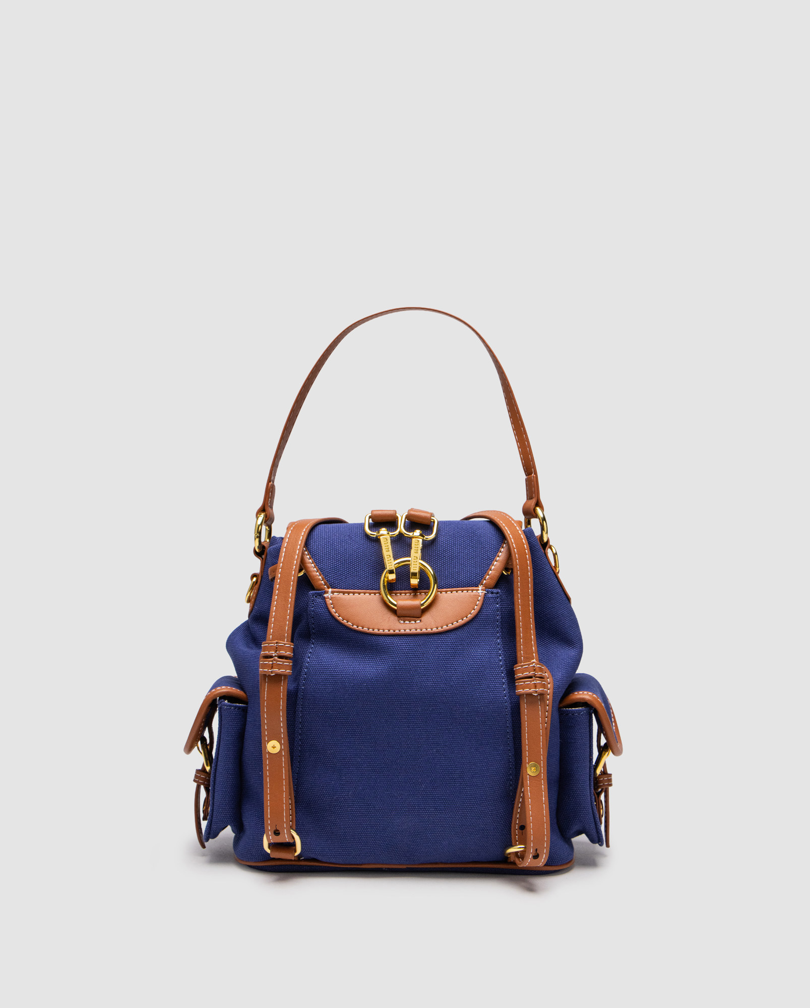 Miu Miu Canvas and Leather Backpack Blue/Brandy - 2