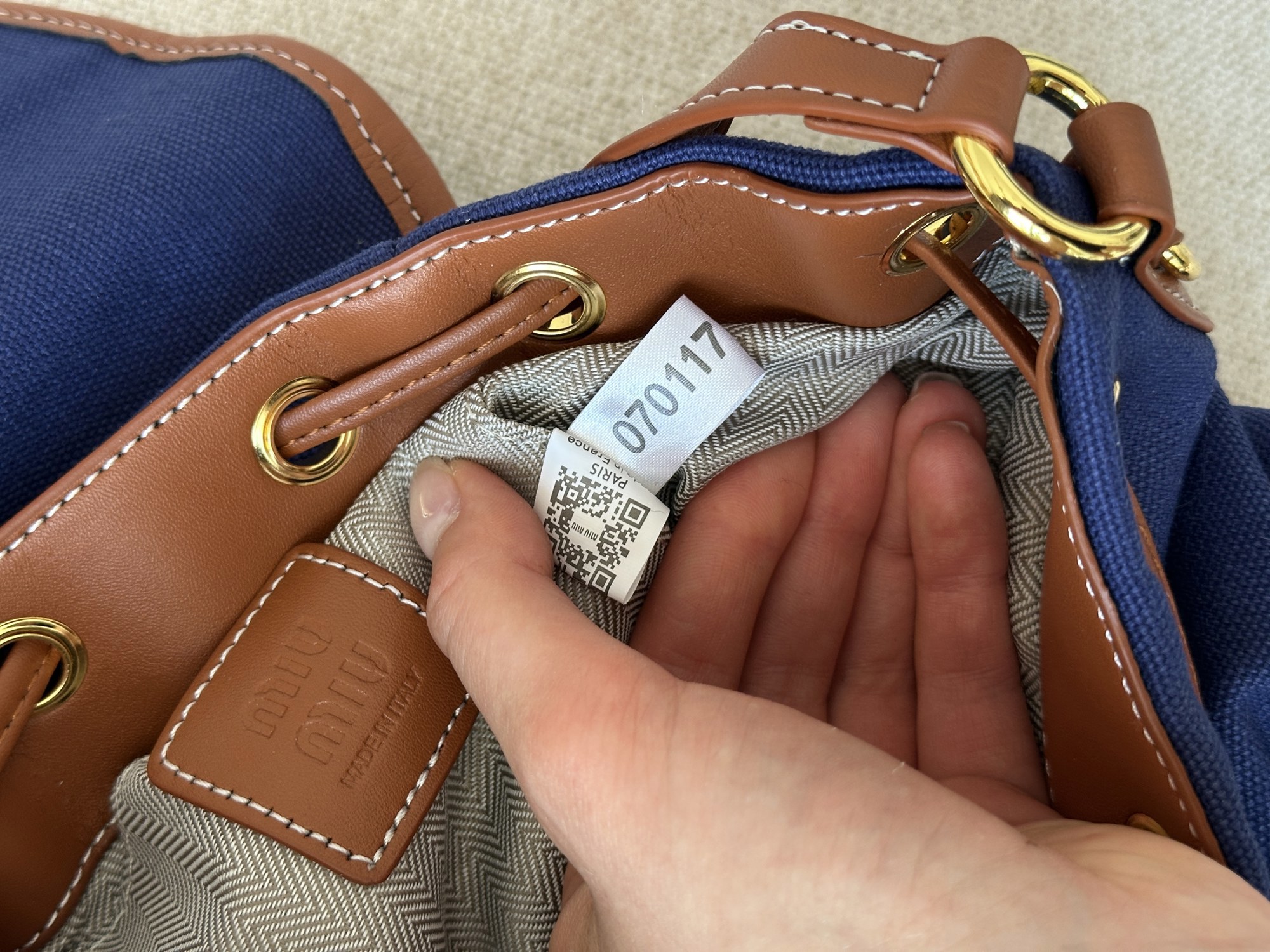 Miu Miu Canvas and Leather Backpack Blue/Brandy - 15