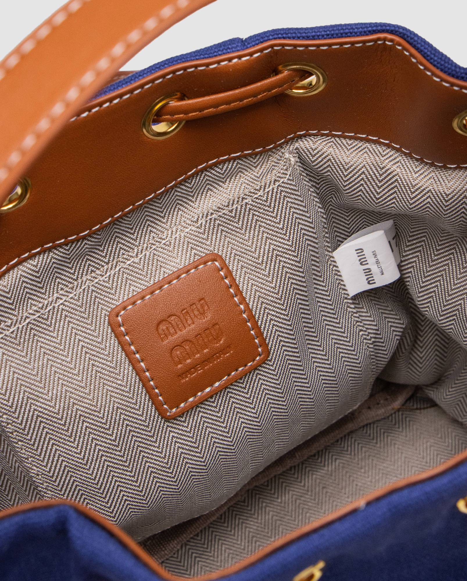 Miu Miu Canvas and Leather Backpack Blue/Brandy - 4