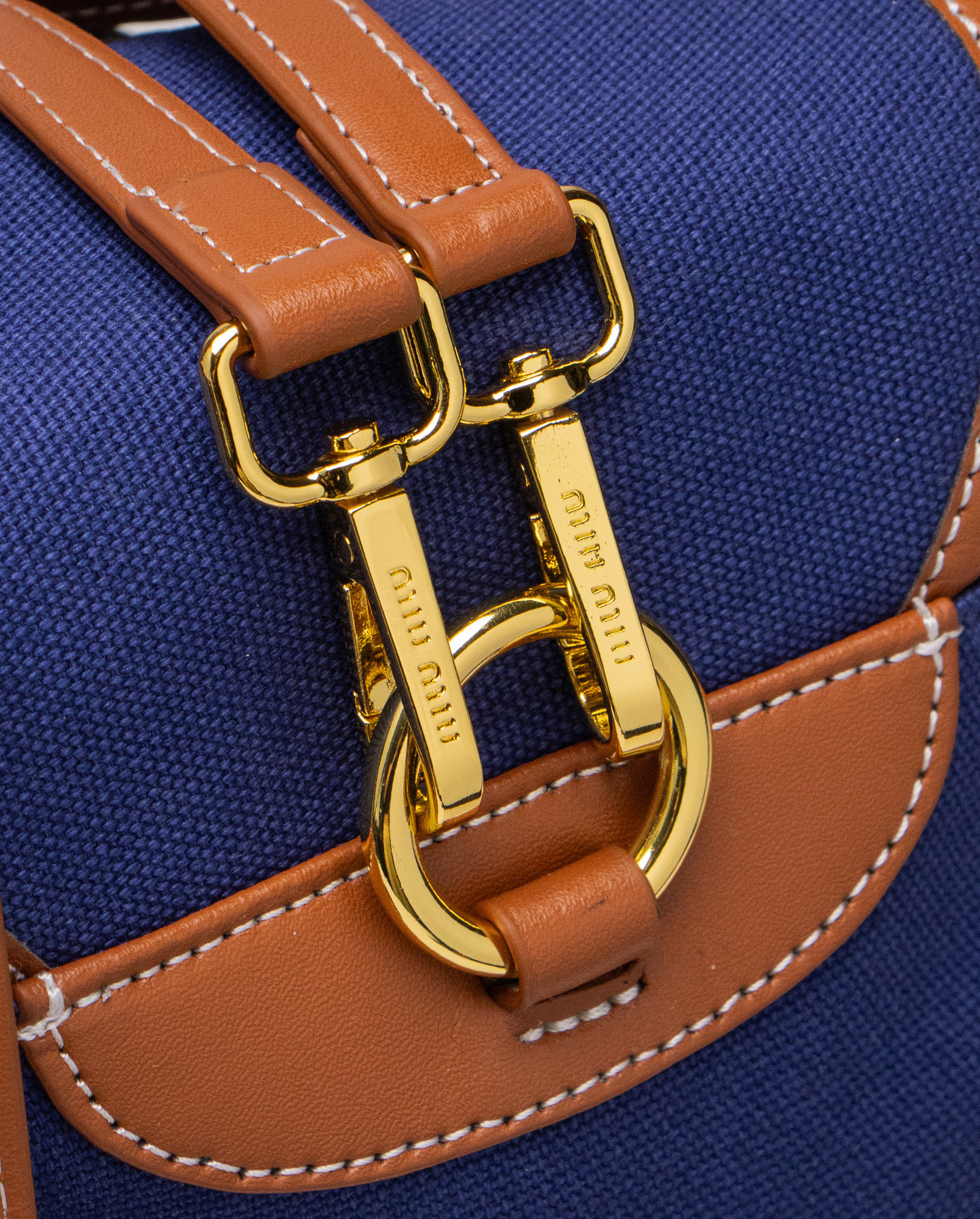 Miu Miu Canvas and Leather Backpack Blue/Brandy - 3